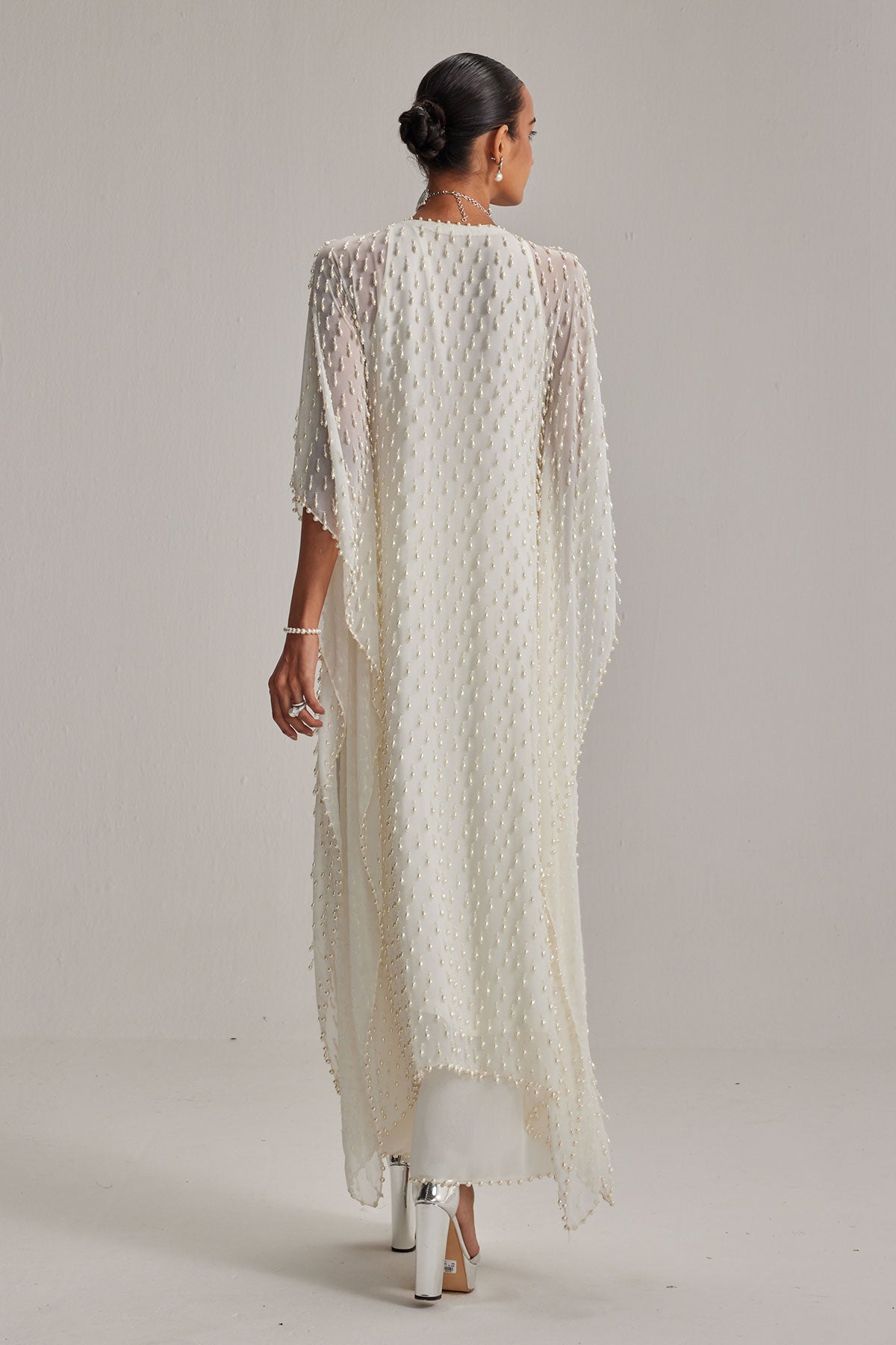 Off White Pearl Drop Kaftaan set