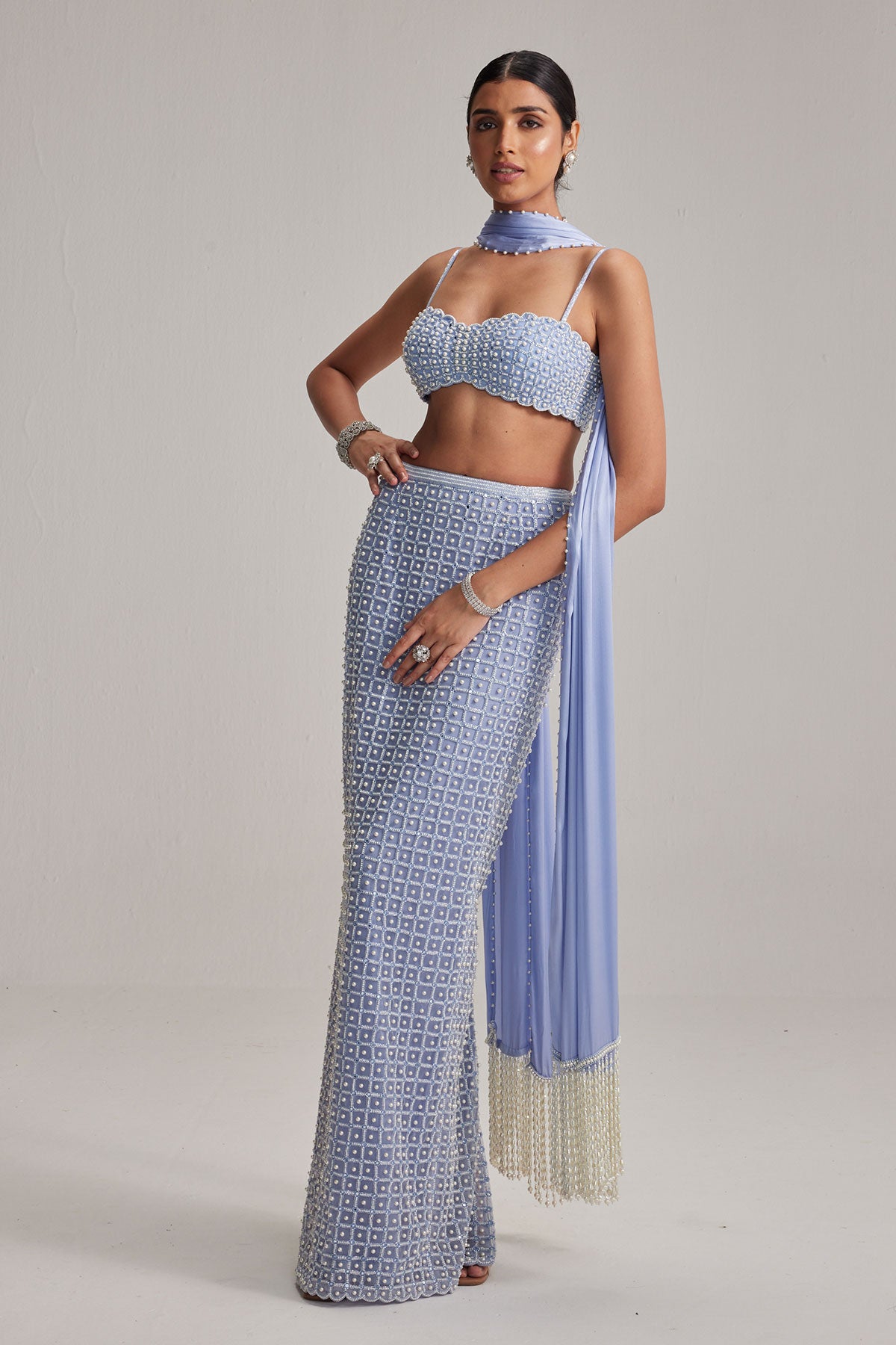 Dew Blue Pencil Skirt Set