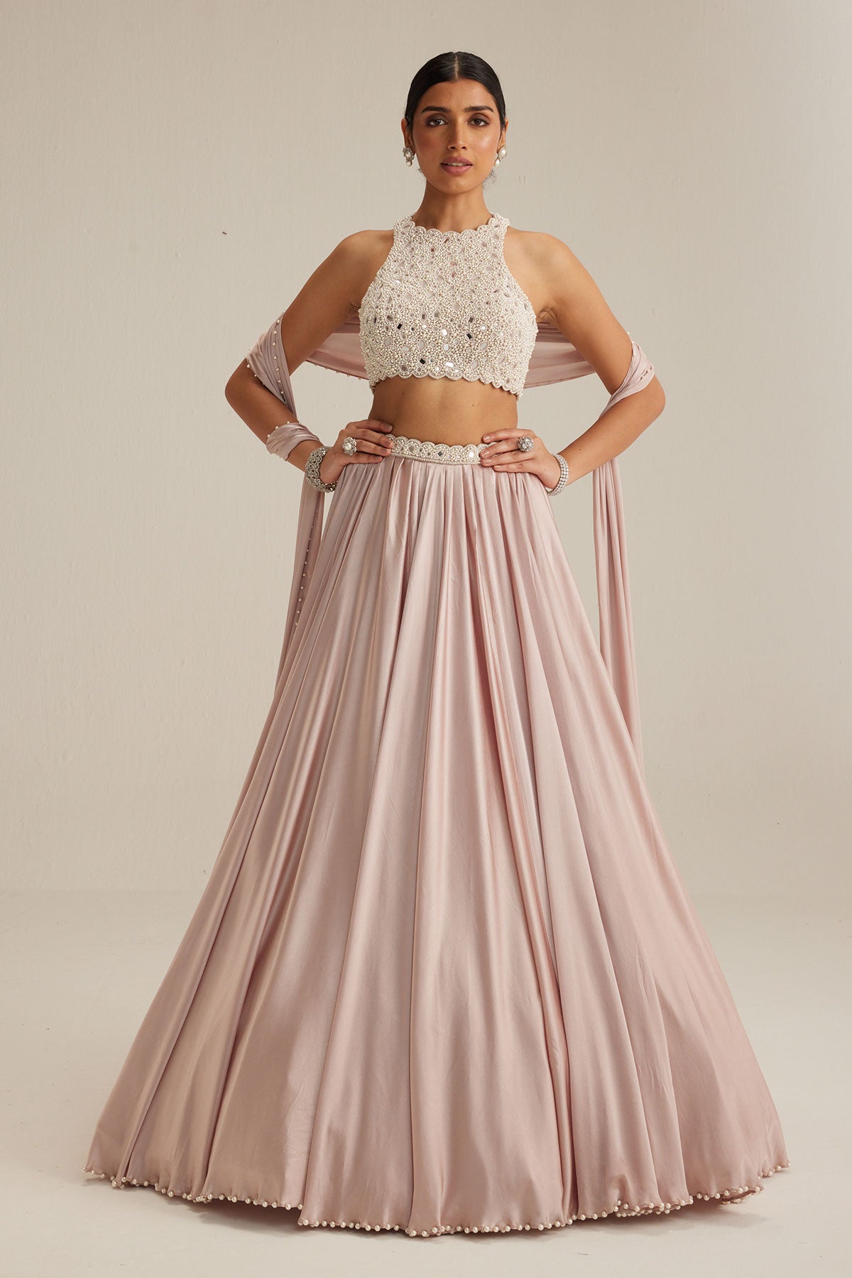 Ash Pink Satin skirt Set