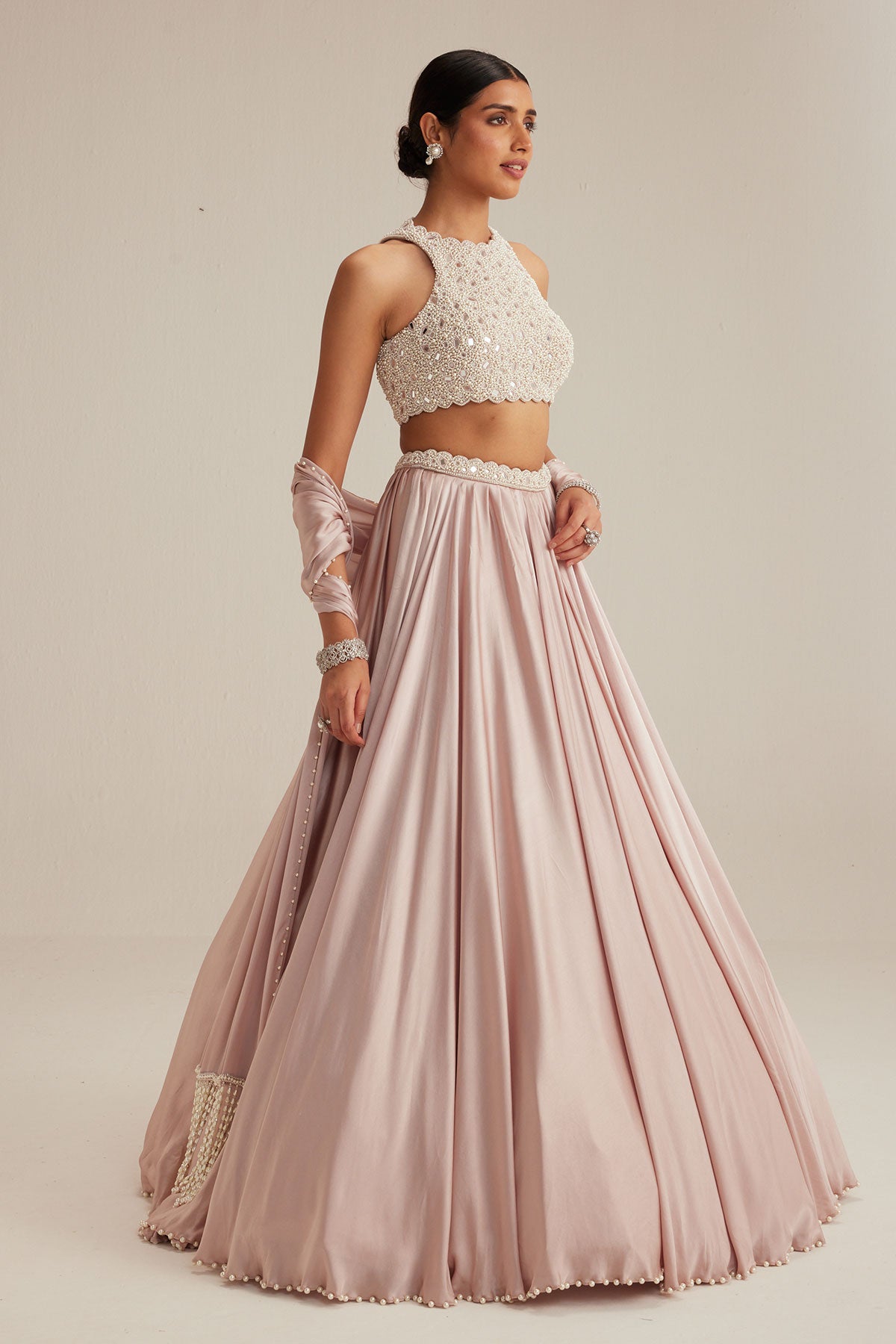 Ash Pink Satin skirt Set