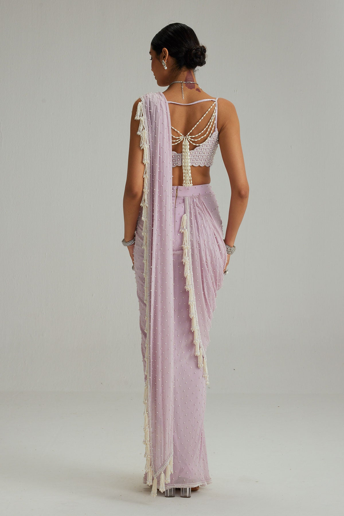 Lavender draped saree set