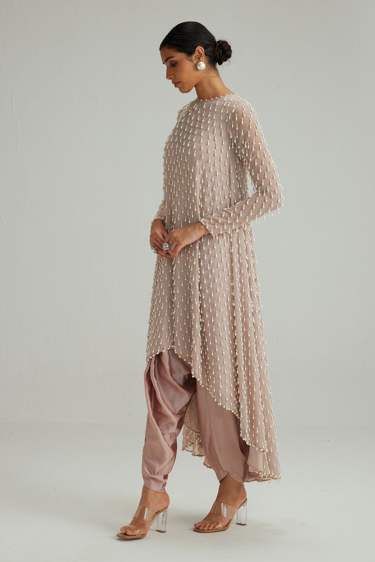 Ash Pink Pearl Drop Kurta set