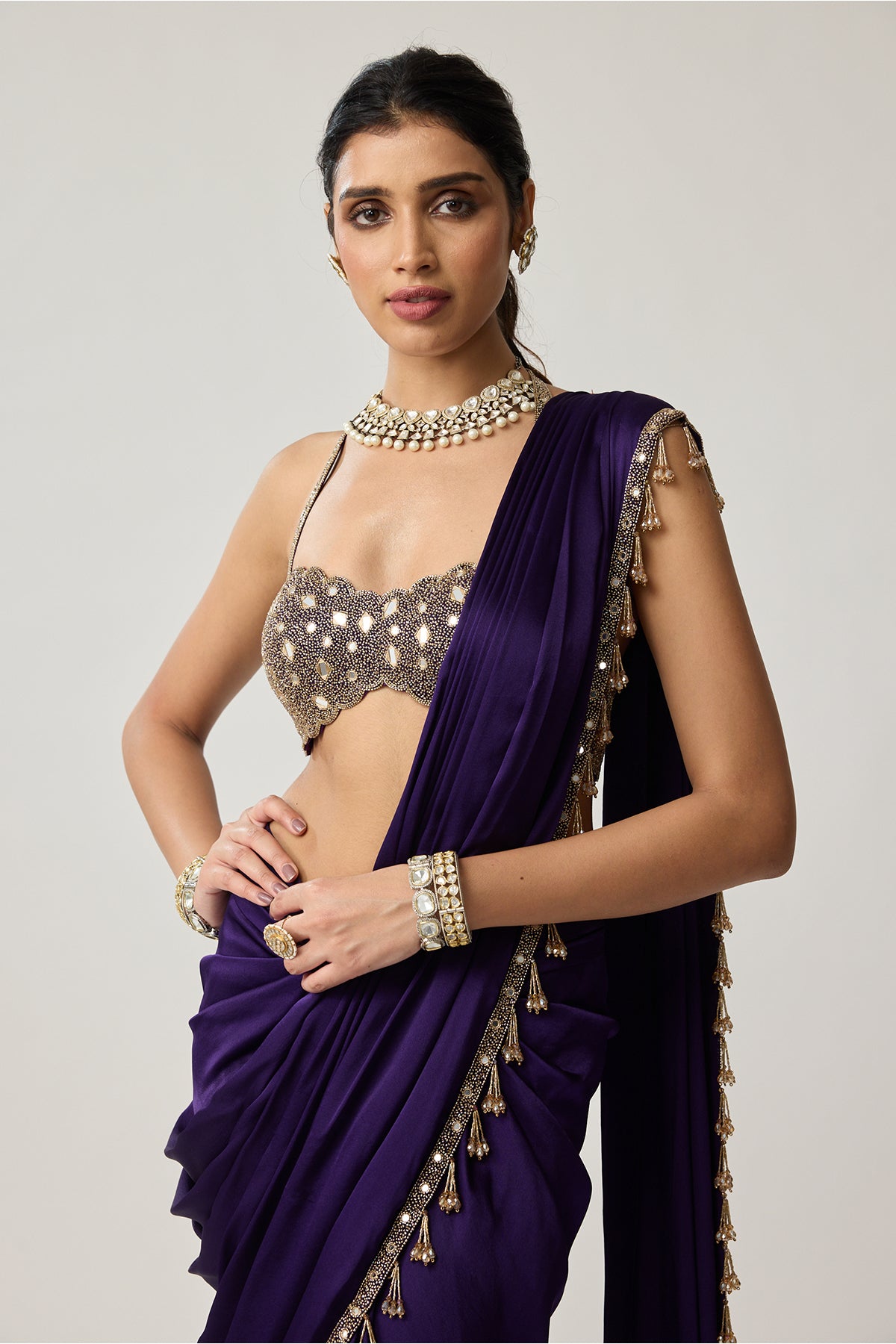 Royalty Purple Mirror Draped Saree Set