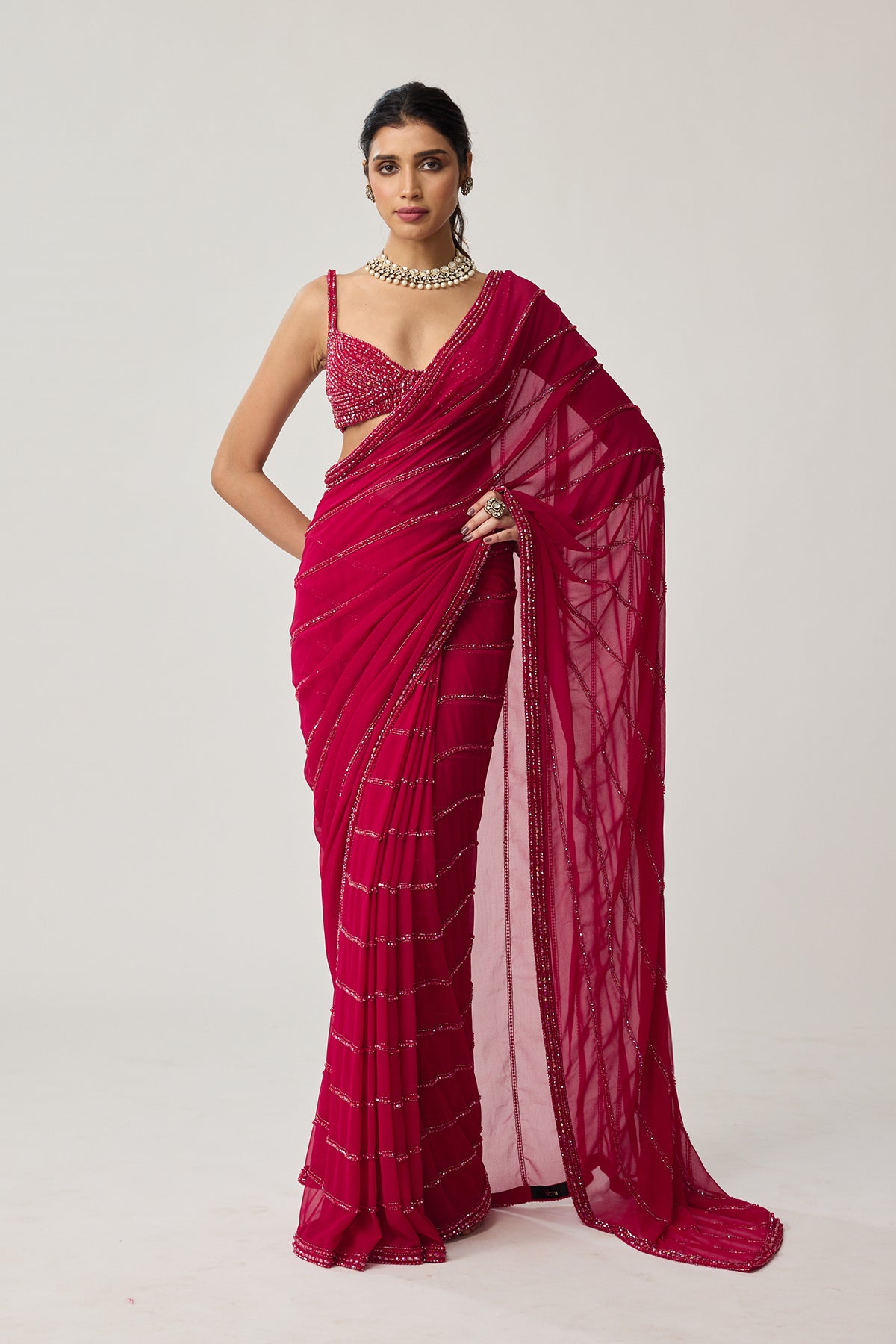 Ruby Red Crystal Saree set