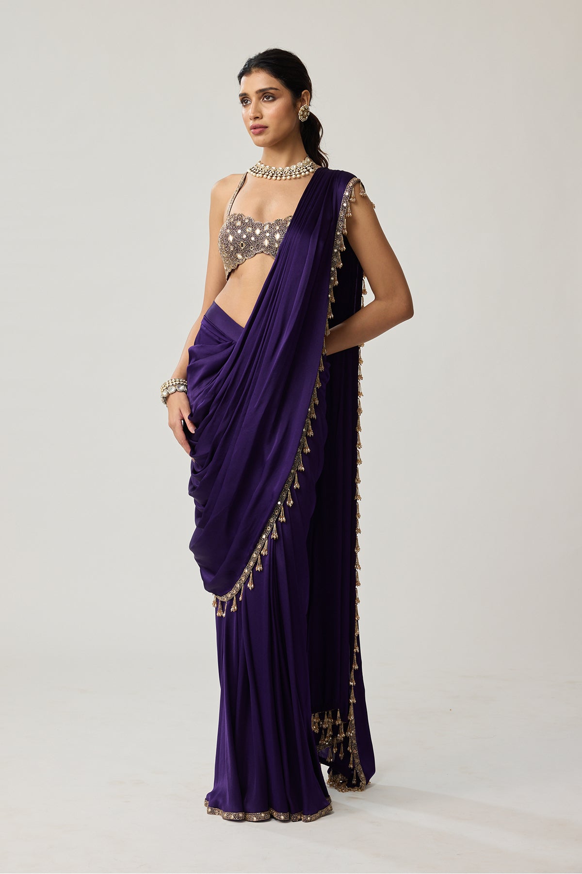 Royalty Purple Mirror Draped Saree Set