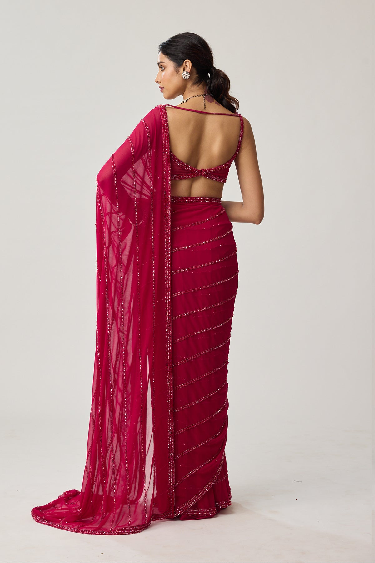 Ruby Red Crystal Saree set