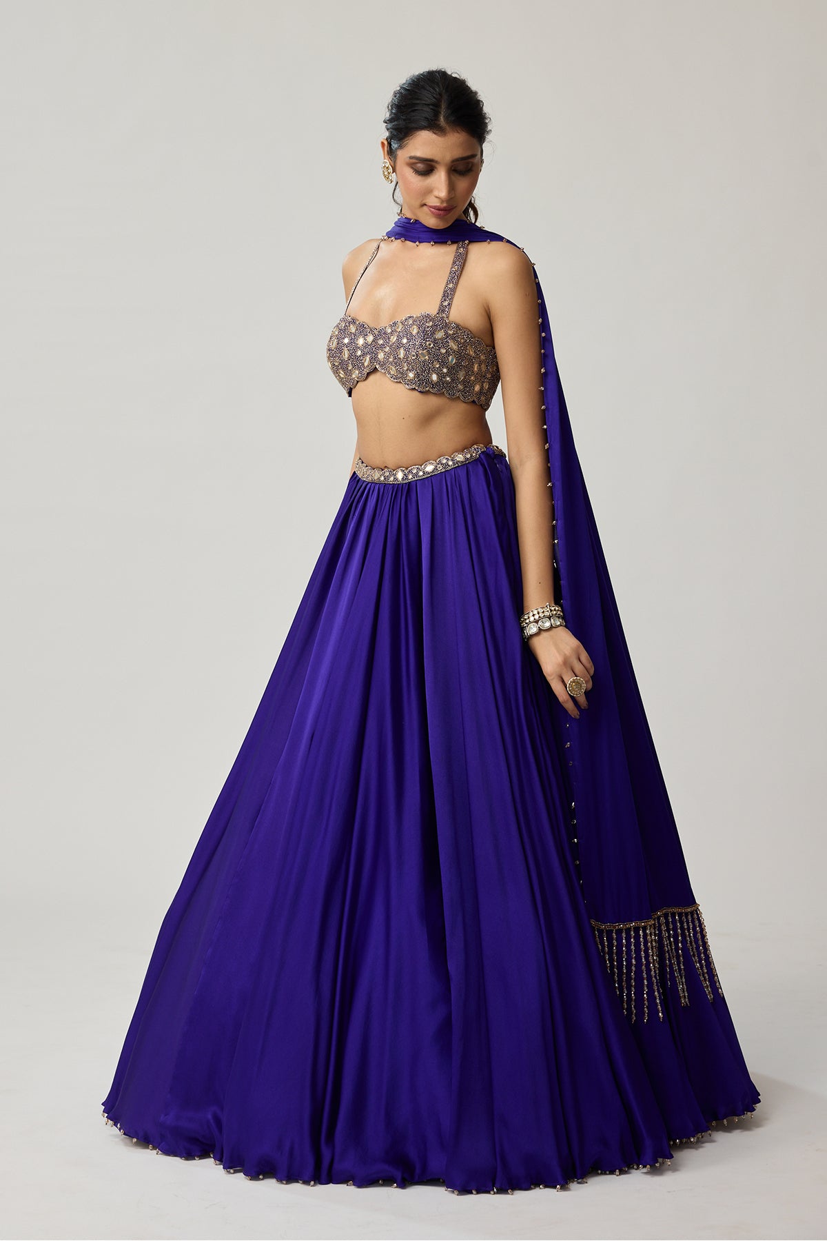 Persian Blue Mirror Satin skirt Set