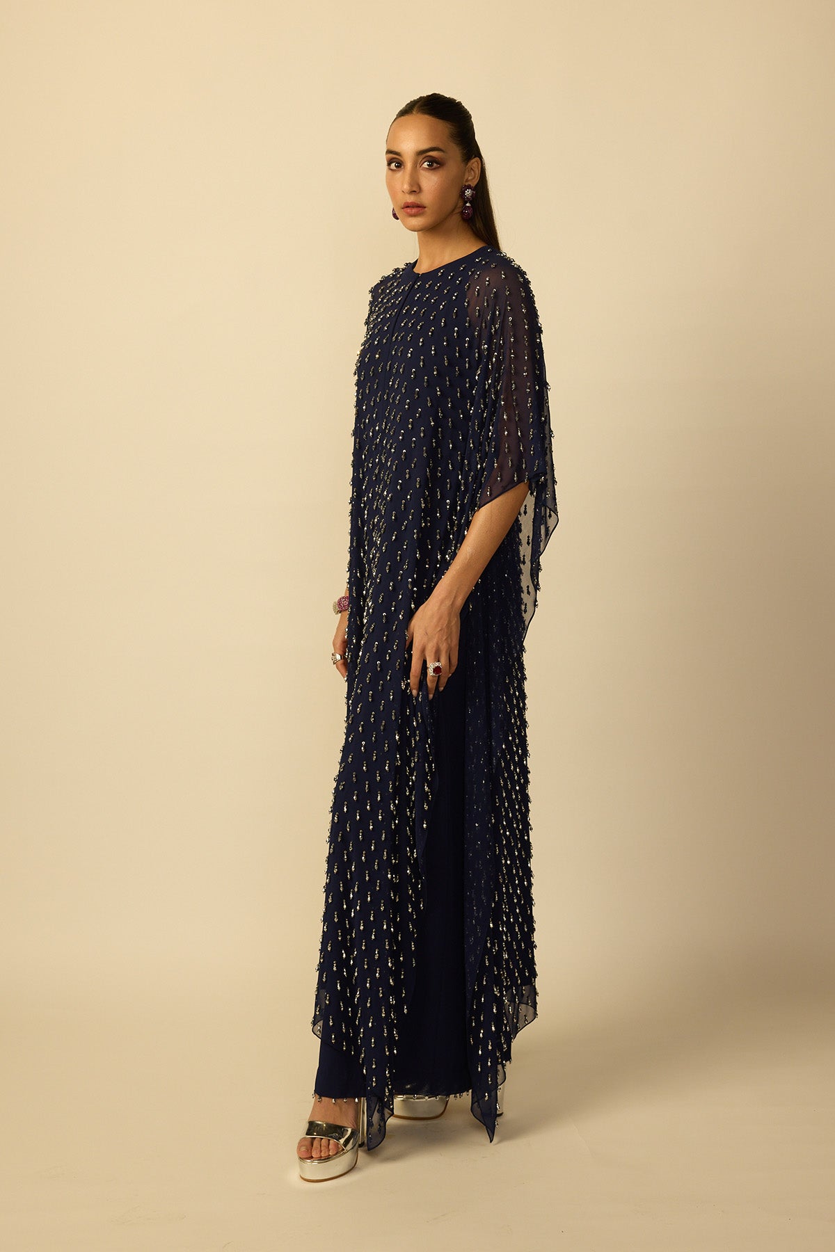 Deep Blue Silver Drop Kaftan