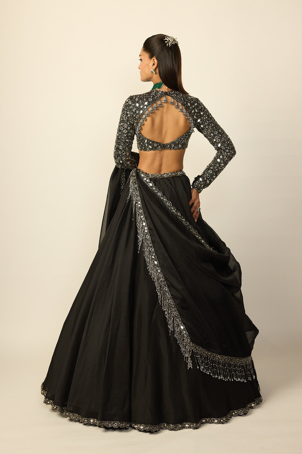 Black Tassel Dupatta Lehenga Set