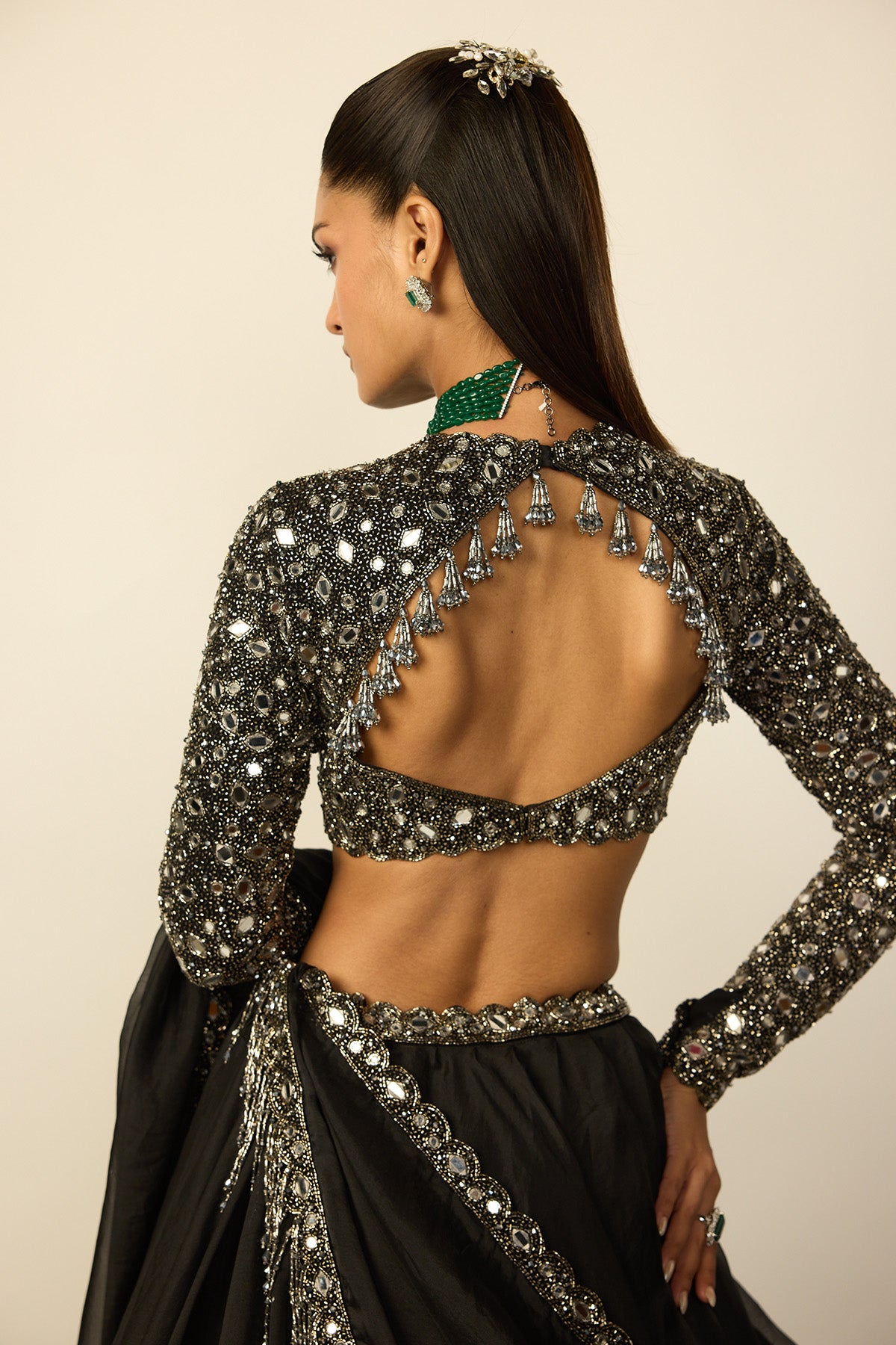 Black Tassel Dupatta Lehenga Set