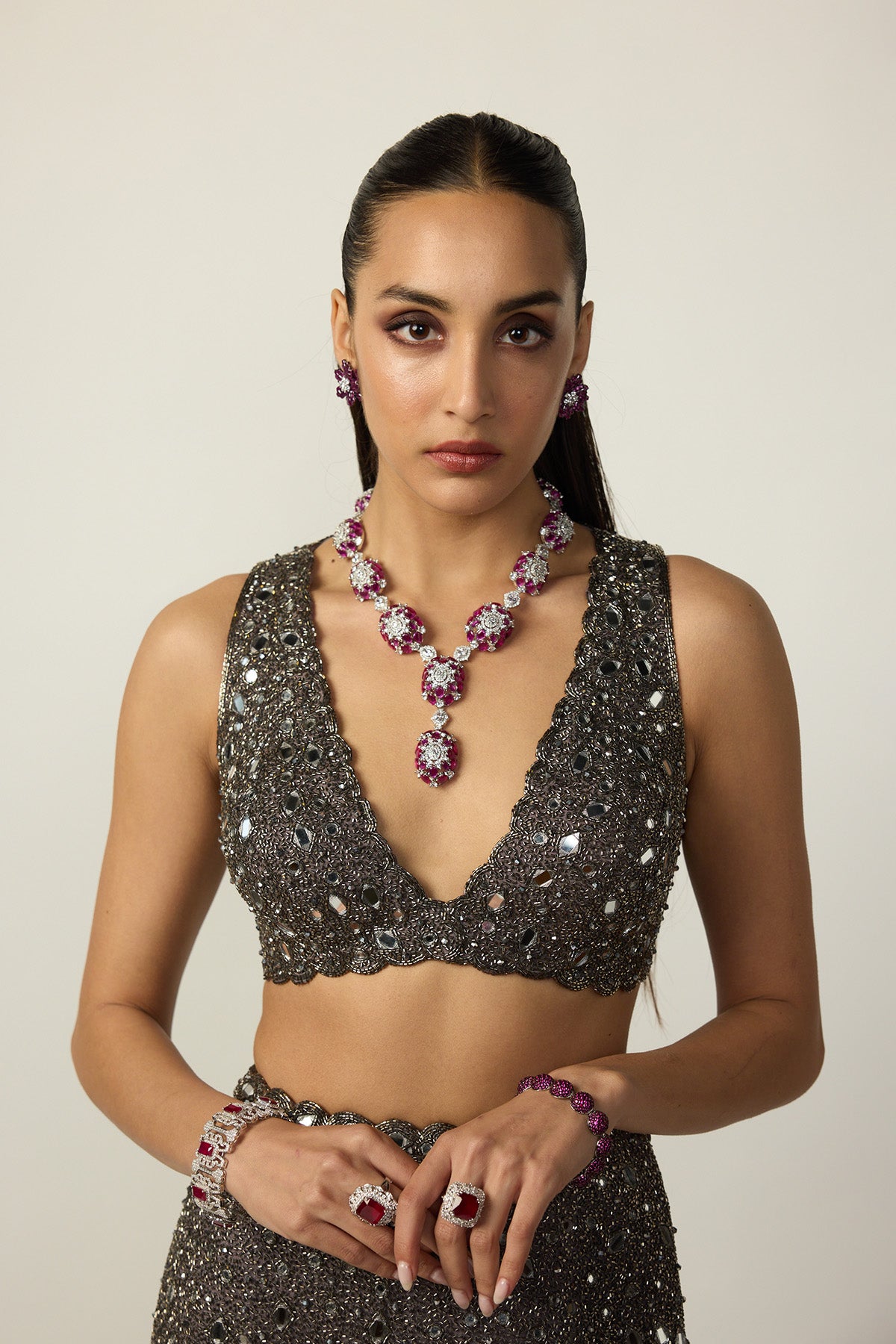 Metallic Grey Blouse Sharara Pant Set