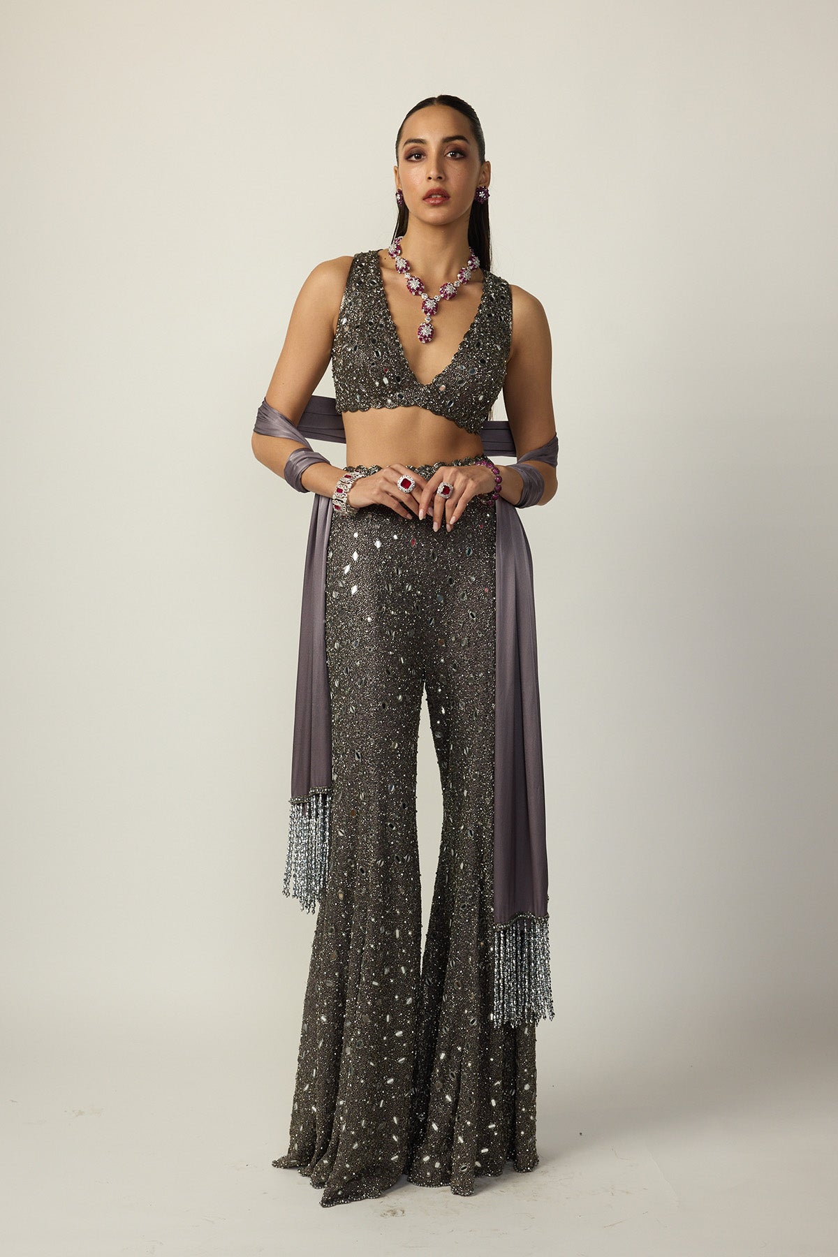 Metallic Grey Sharara Pant Set