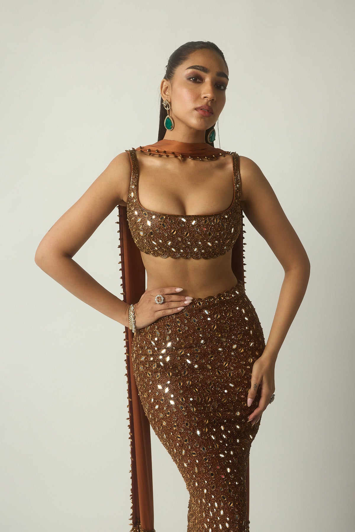 Metallic Copper Pencil Skirt Set