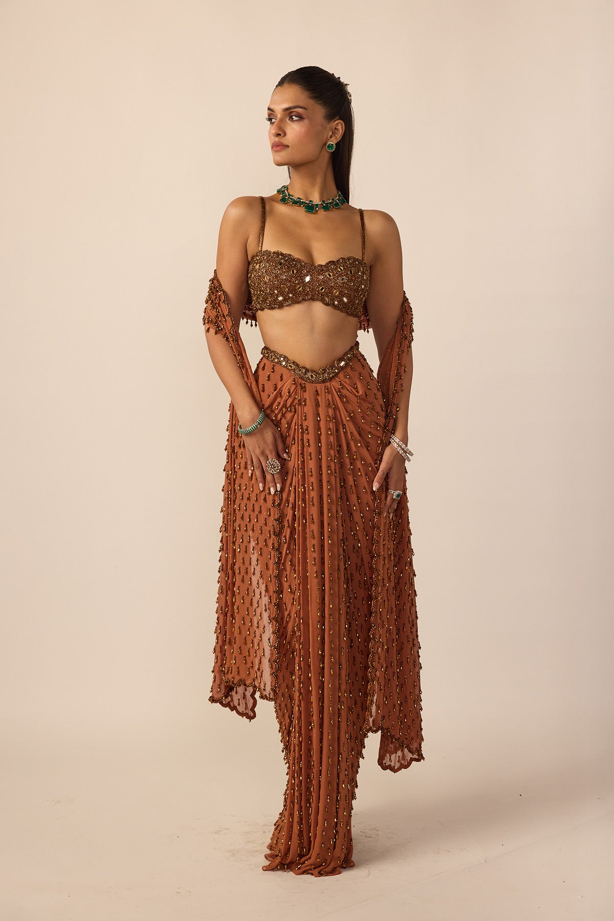 Metallic Copper Single Drop Skirt Set