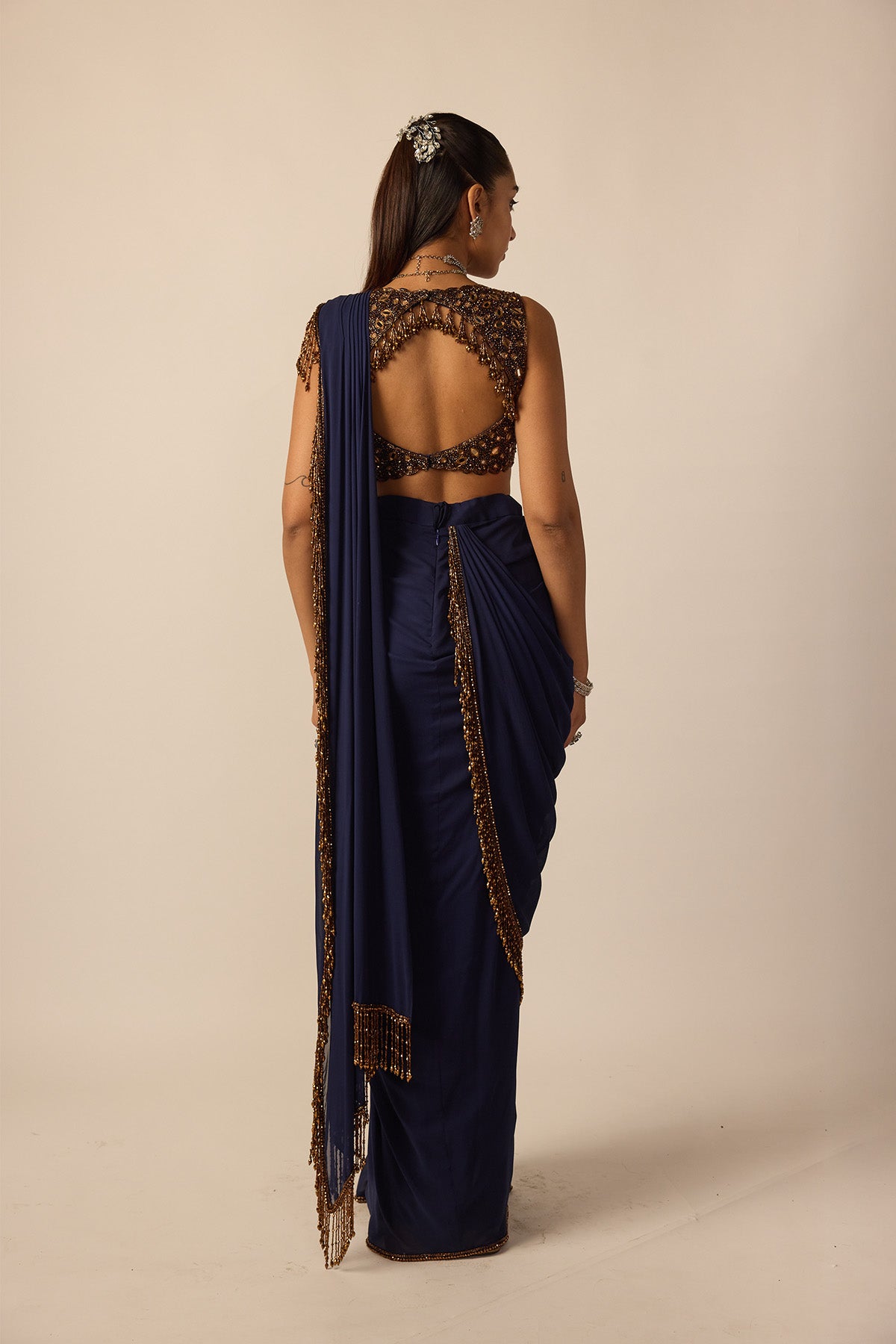 Deep Blue Georgette Tassel Saree