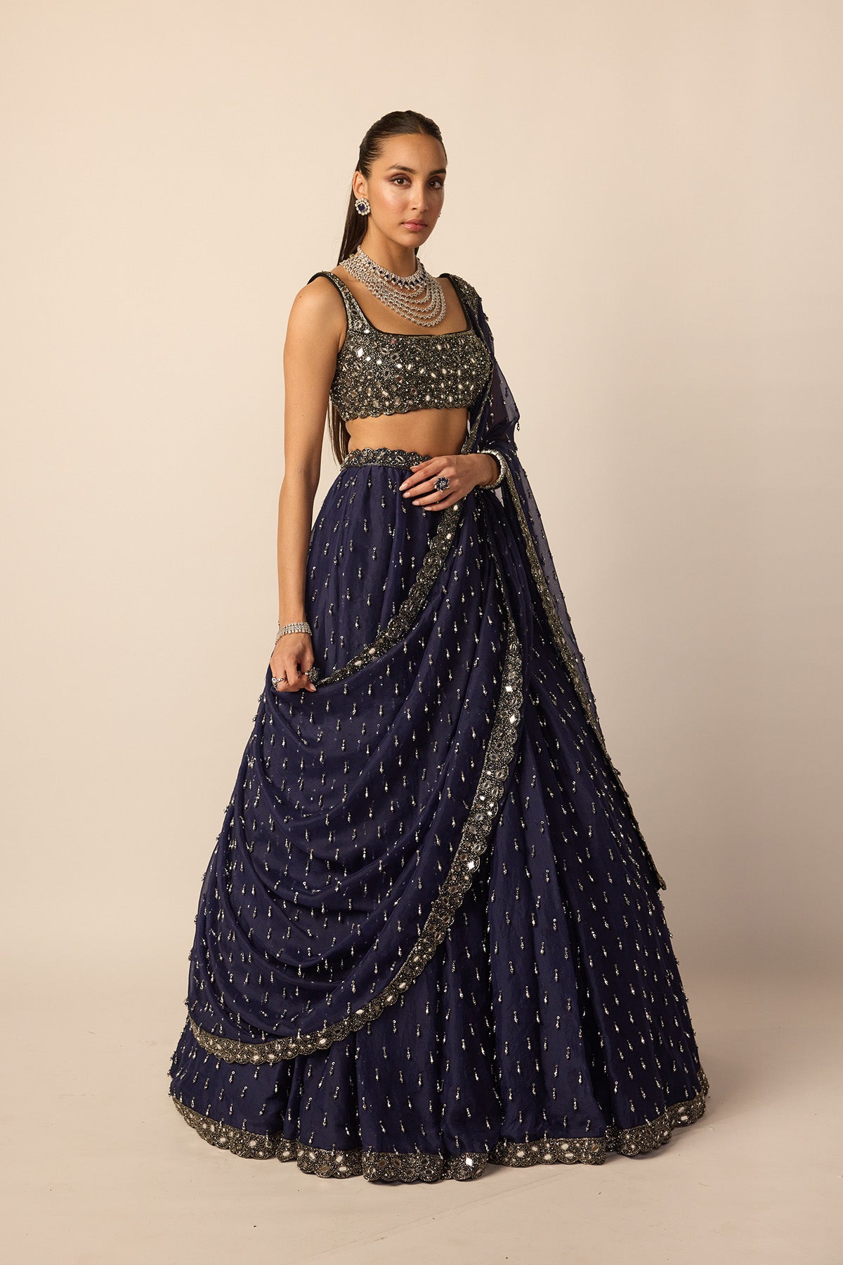 Deep Blue Single Drop Lehenga Set