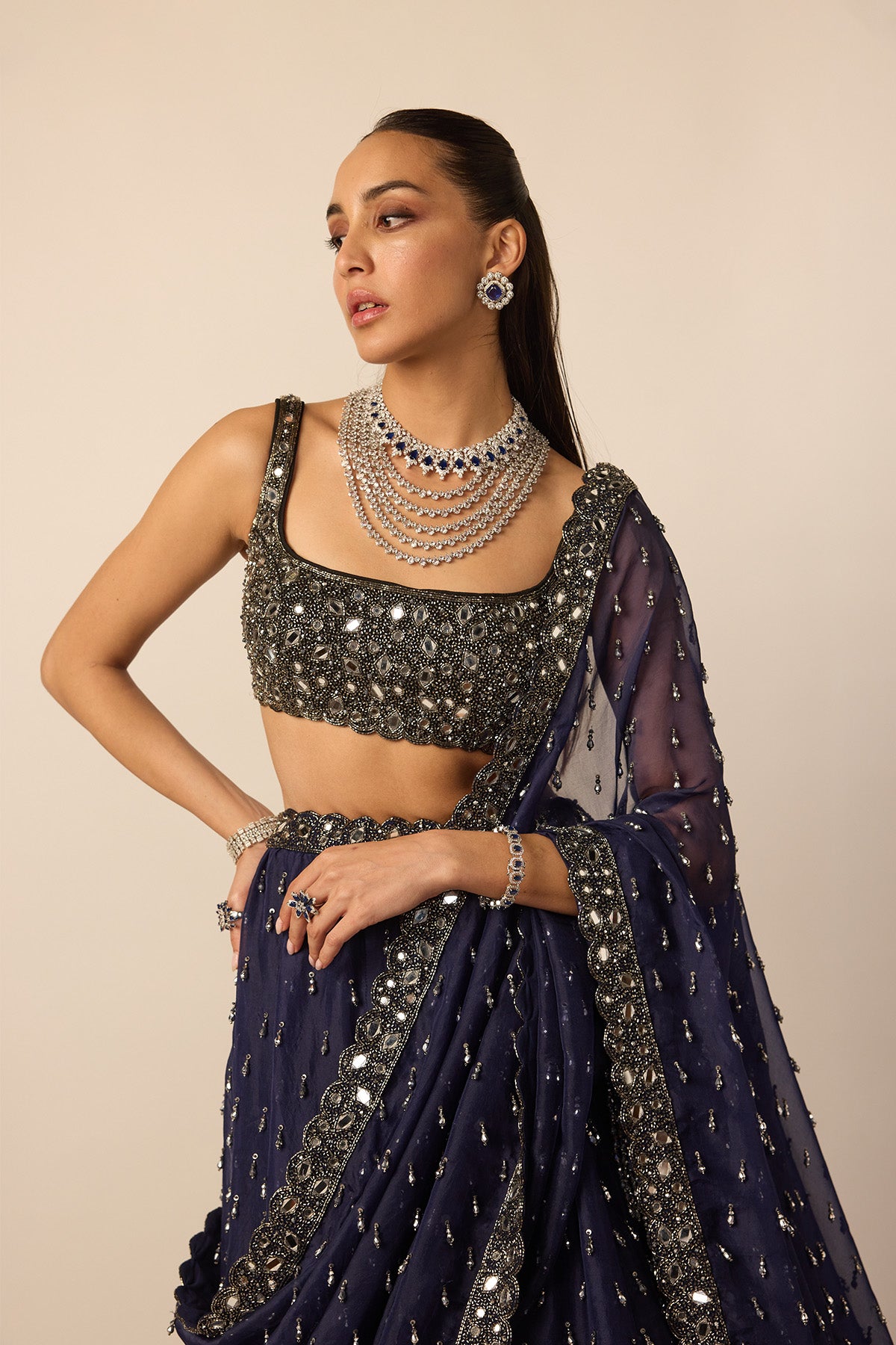 Deep Blue Single Drop Lehenga Set