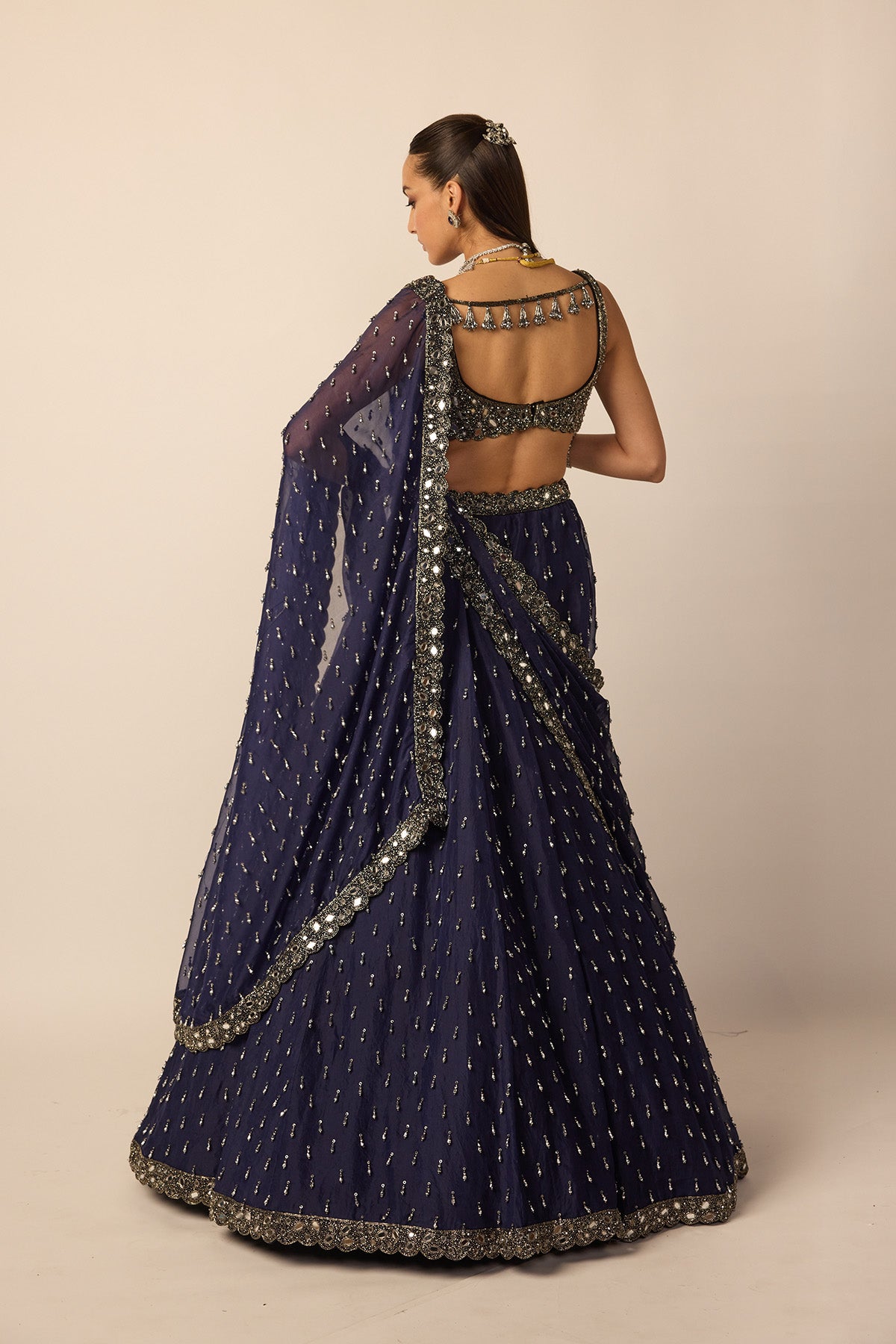 Deep Blue Single Drop Lehenga Set