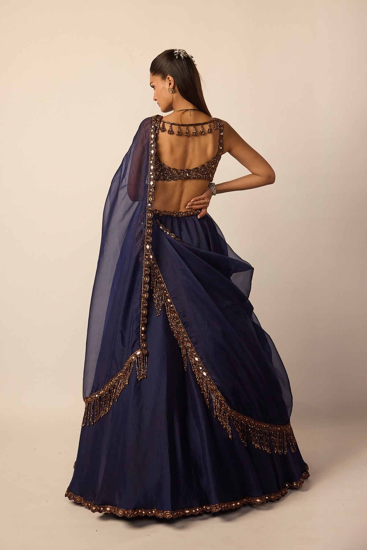 Deep Blue Tassel Dupatta Lehenga Set