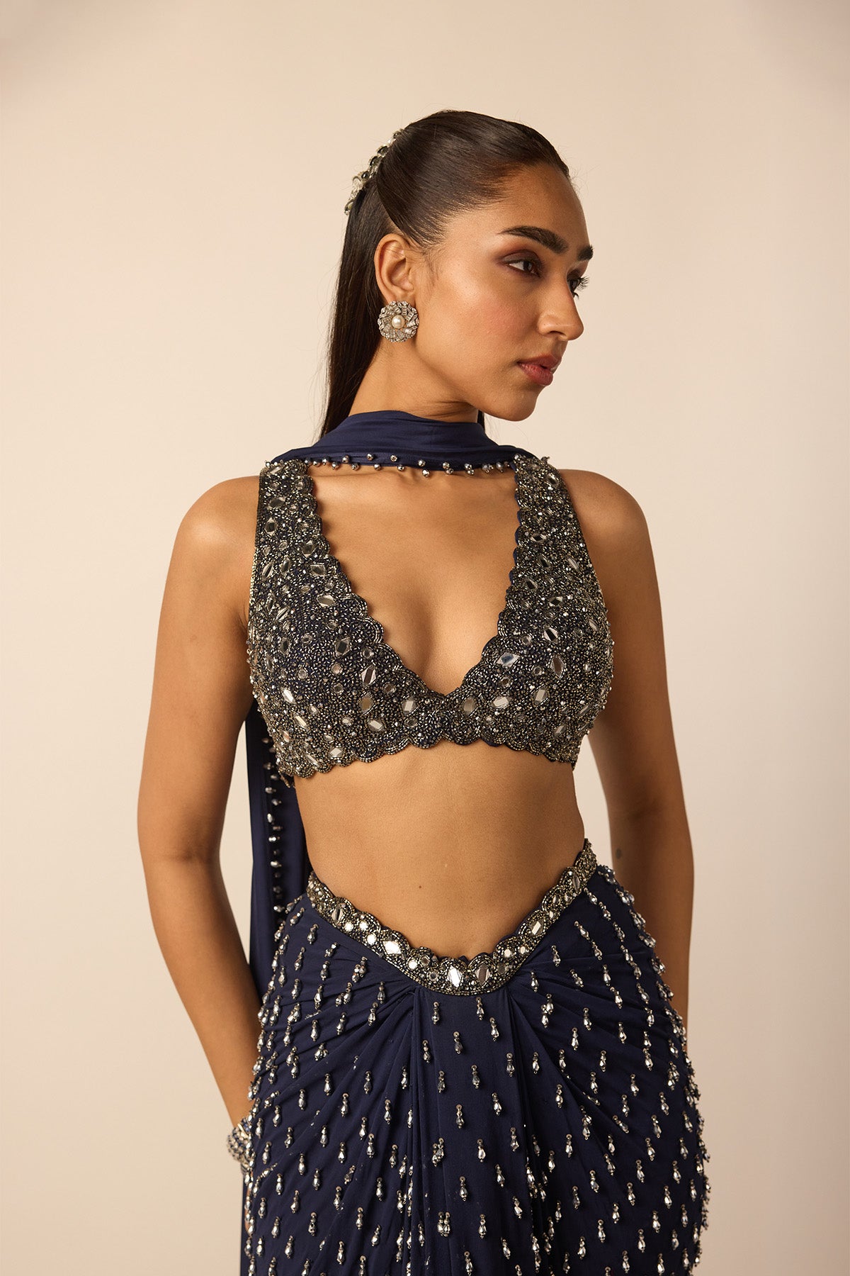 Deep Blue Single Drop Draped Skirt