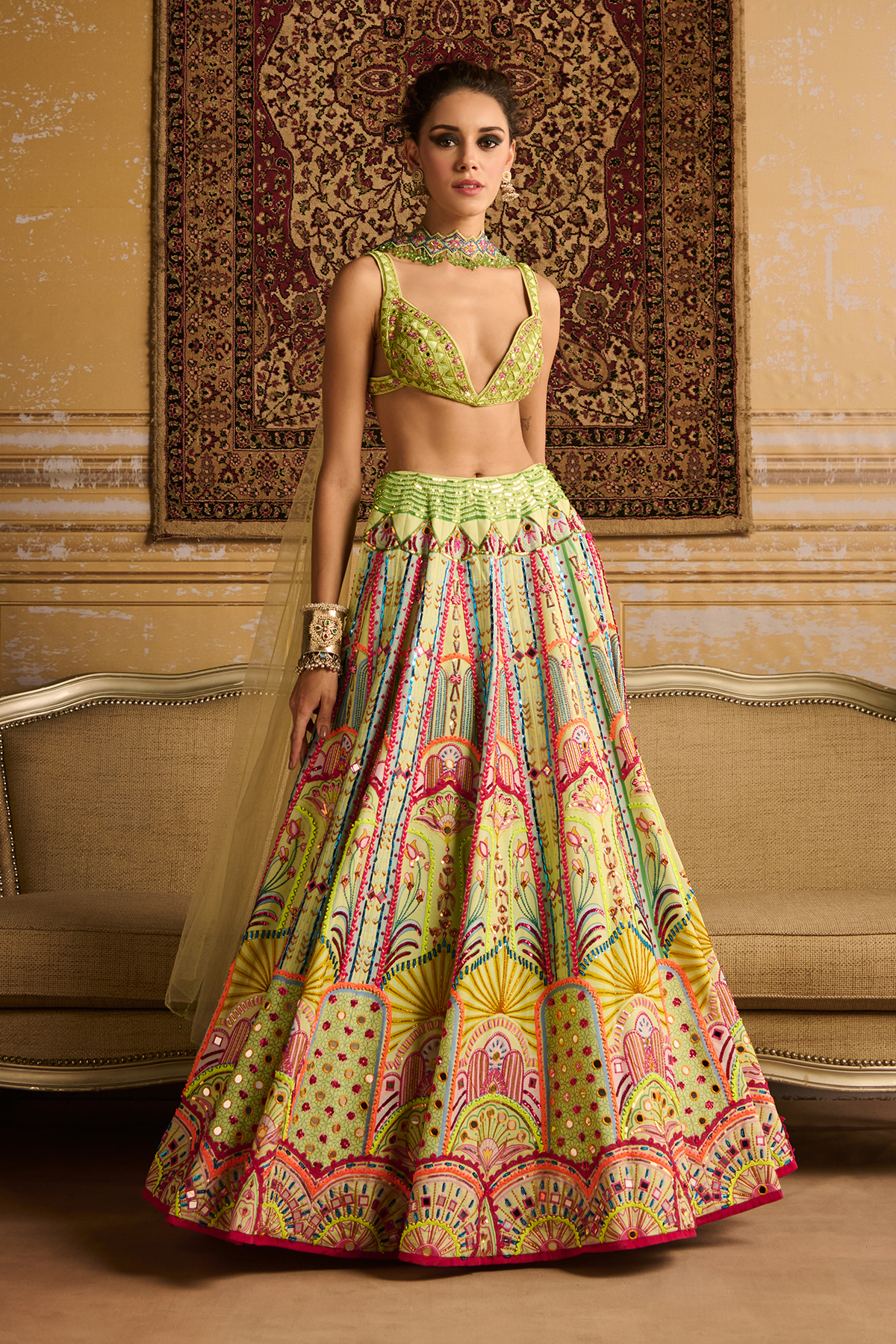 Kushnaaz Turner in Mint embroidered blouse and Lehenga set