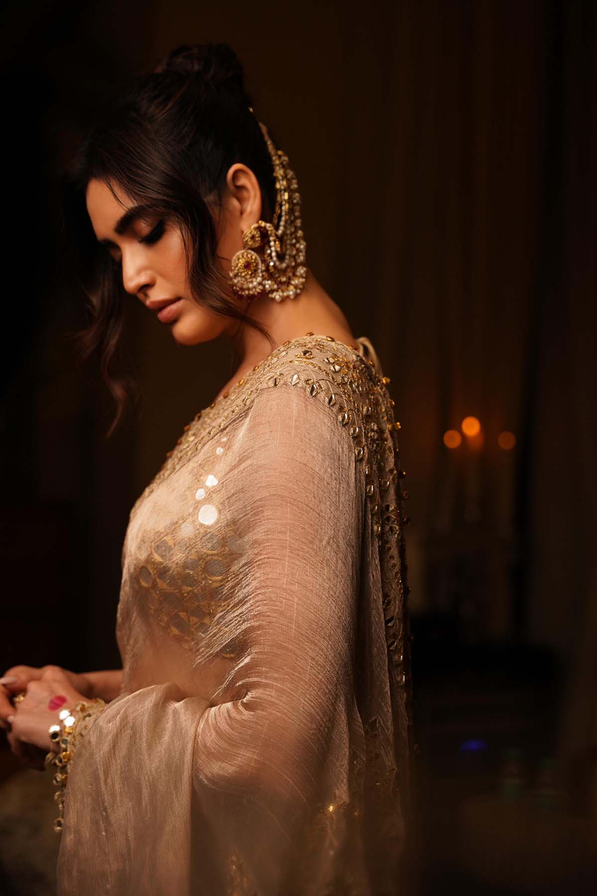 Karishma Tanna in Gaja Kavya Saree and Mirror Work blouse