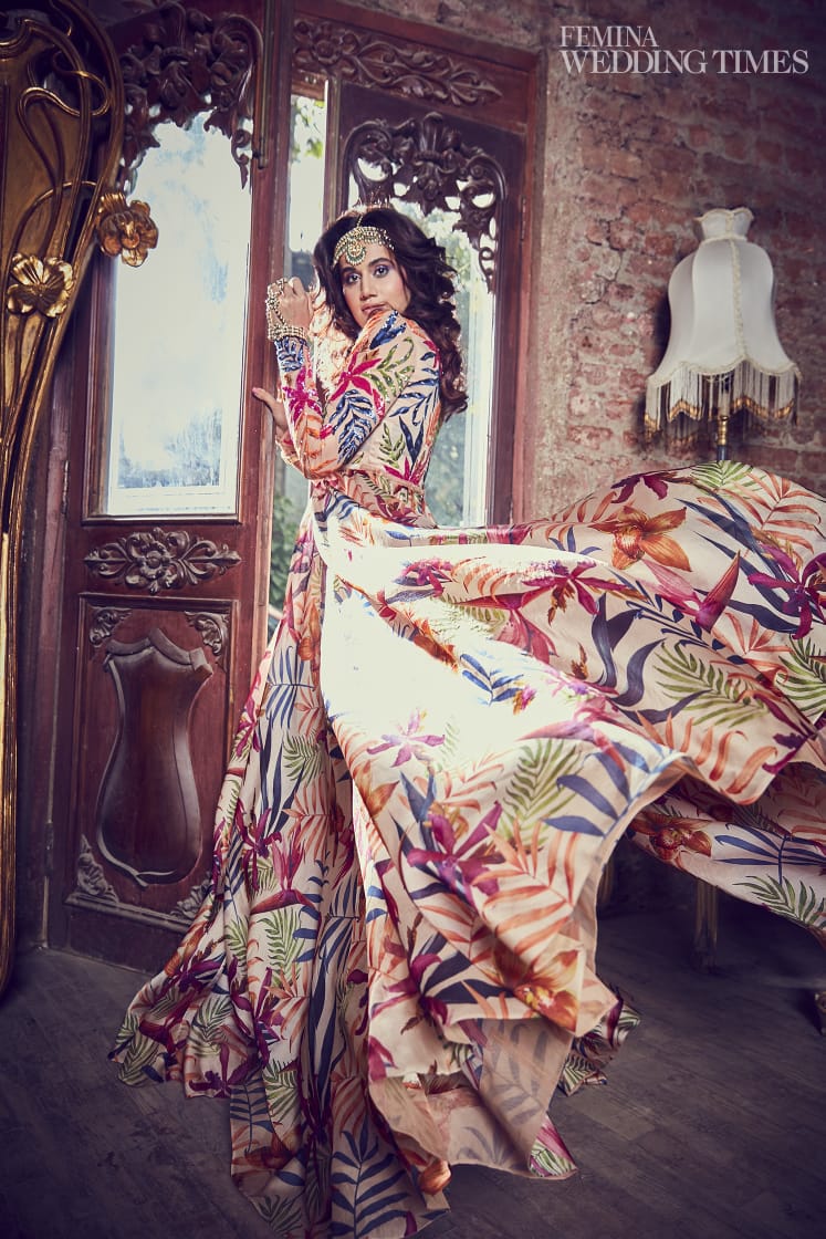 Taapsee Pannu in Nude Printed Anarkali