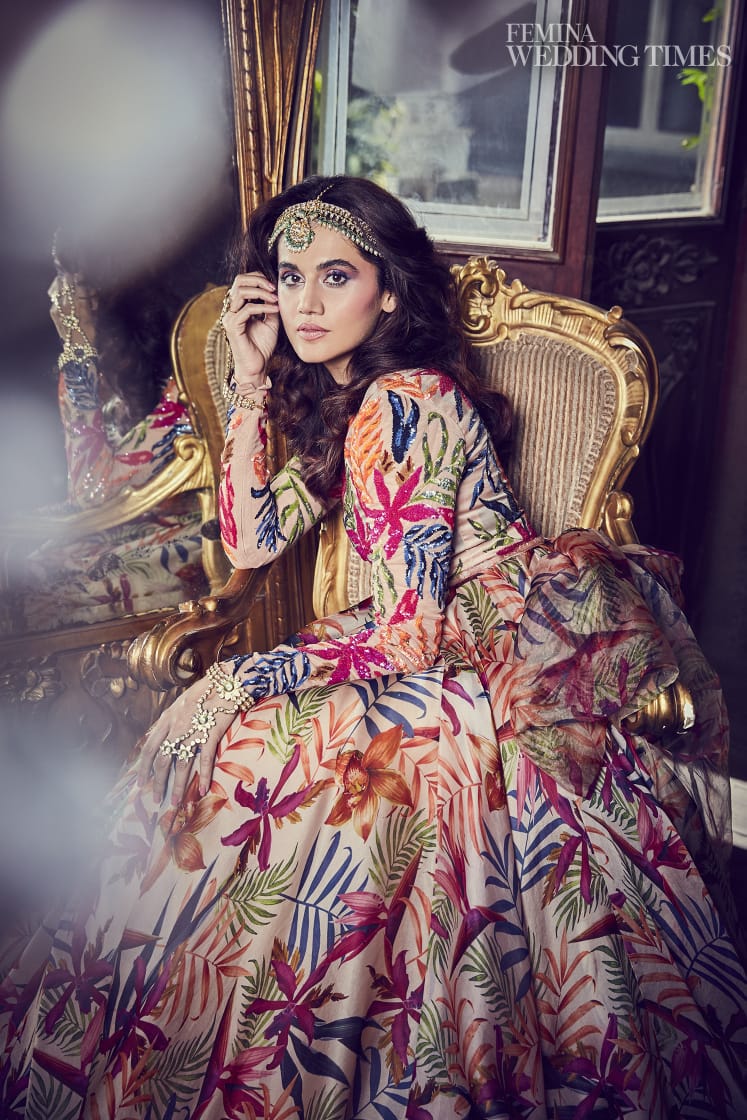 Taapsee Pannu in Nude Printed Anarkali