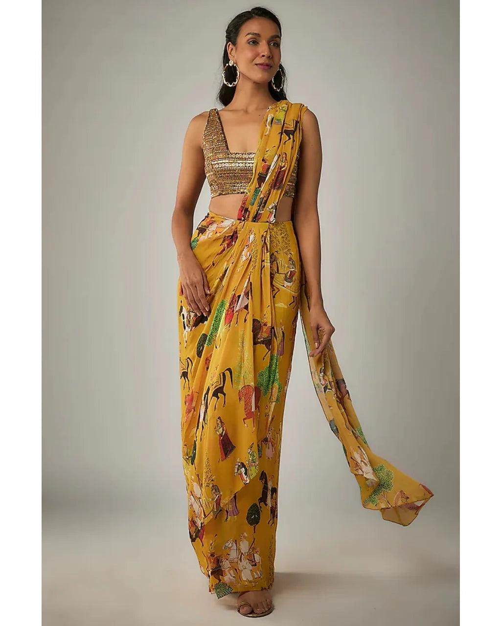 Mango Printed Mughal Rhapsody Pre Draped Sari Set
