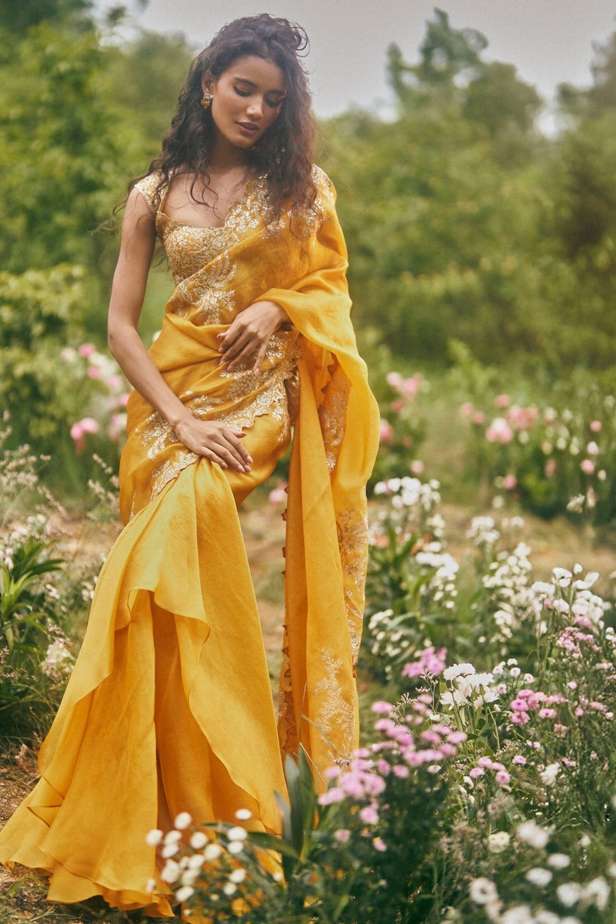 Aari Work Ruffle Saree Set