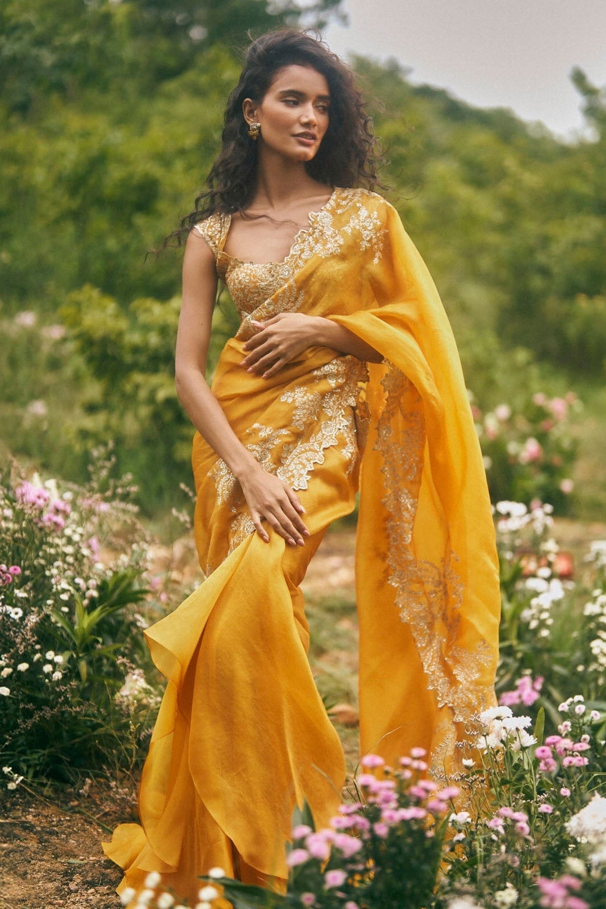 Aari Work Ruffle Saree Set