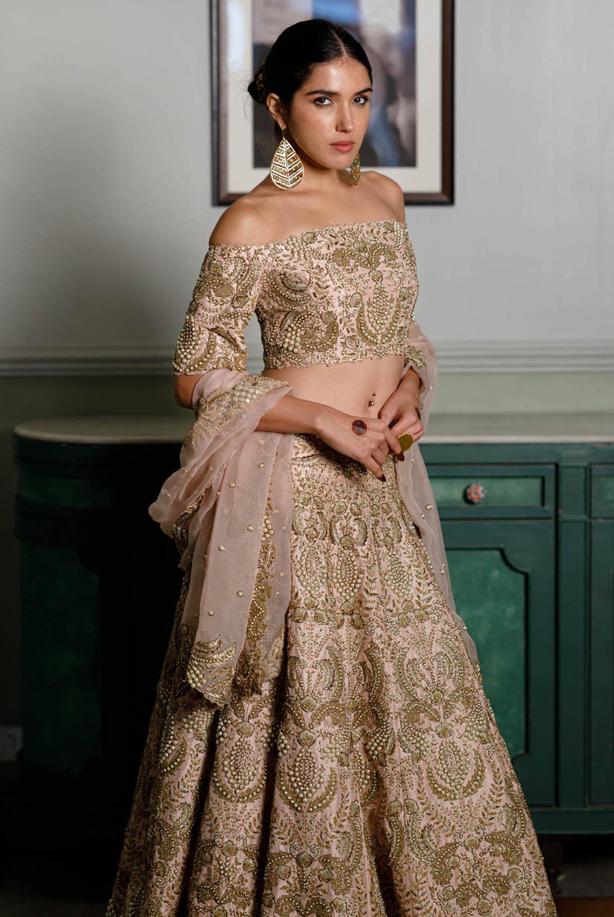 Aida Blush Embroidered Choli And Lehenga With Embroidered Dupatta