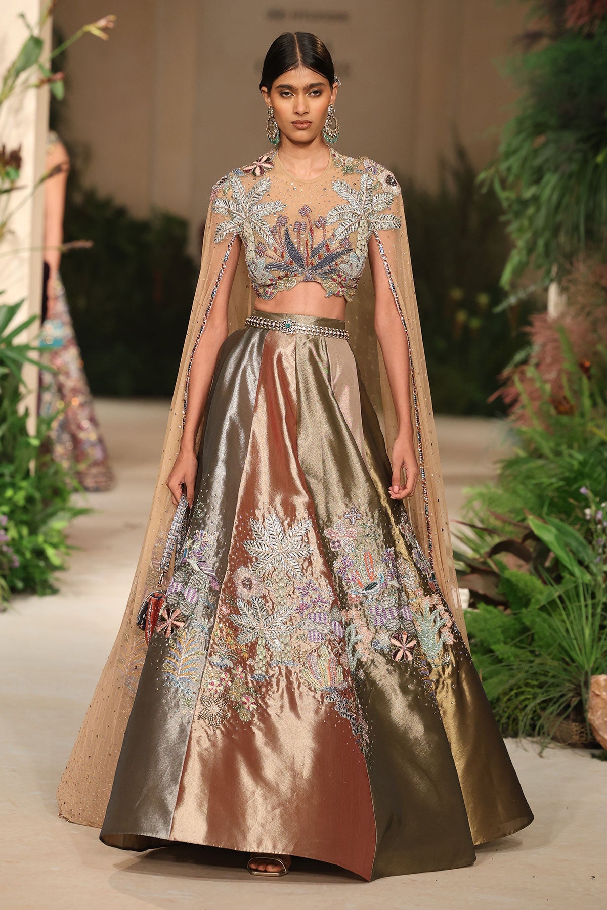Glowtide - multicolour tissue Lehenga