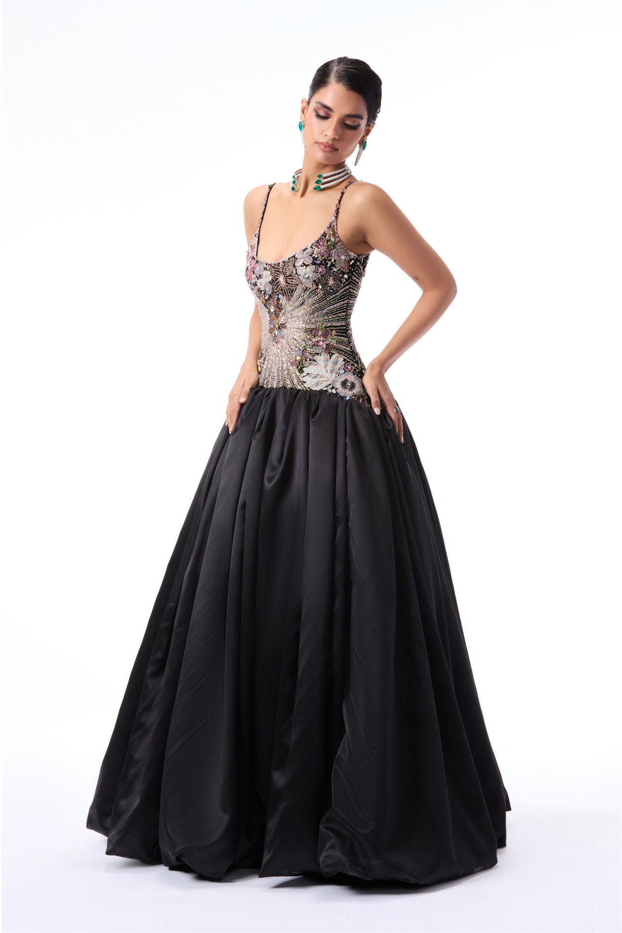 Sanya Malhotra In Sunflair - Black Taffeta Satin Gown - Ready To Ship