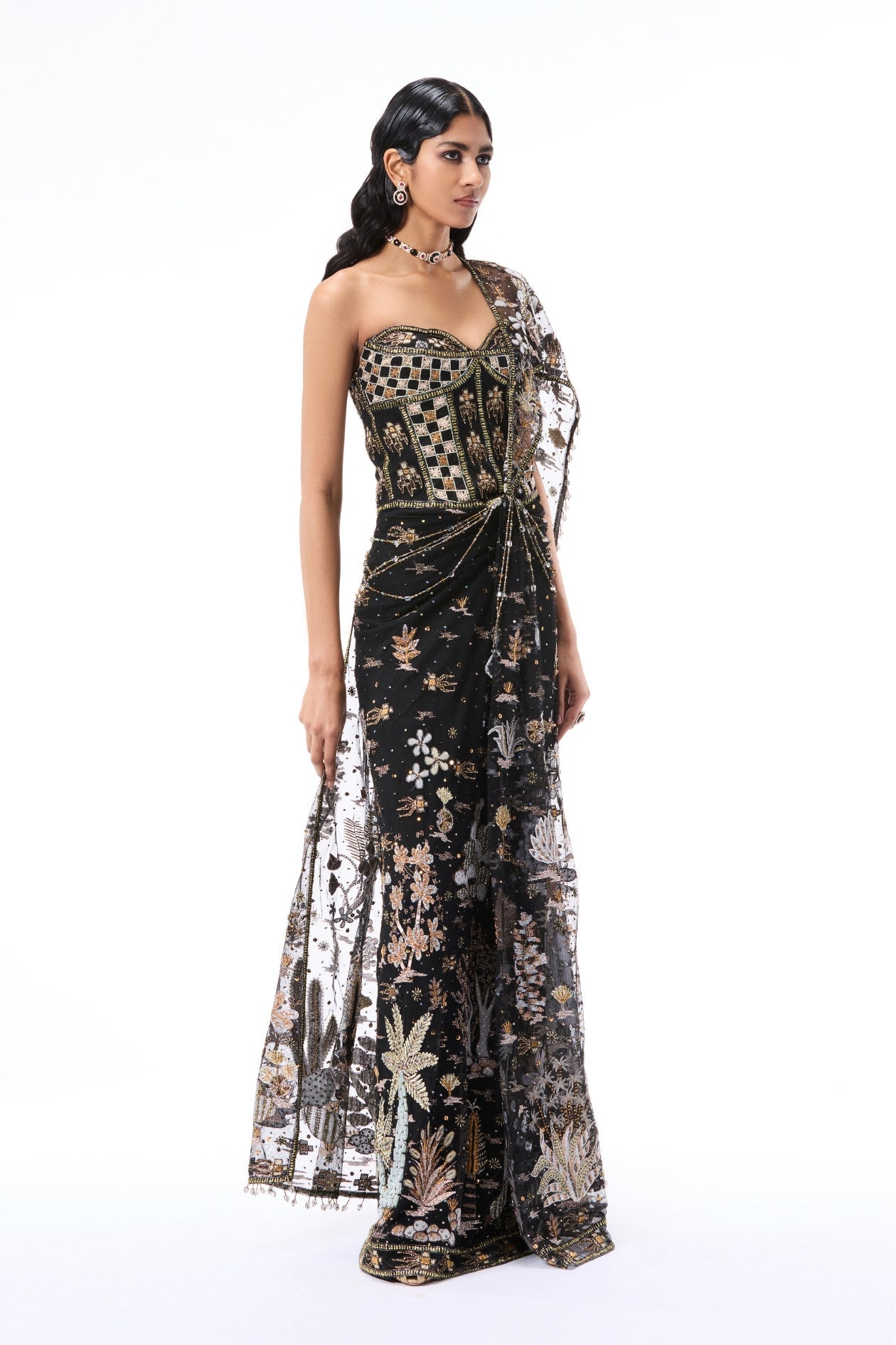 Whimrose - Black Tulle Draped Saree - Ready To Ship