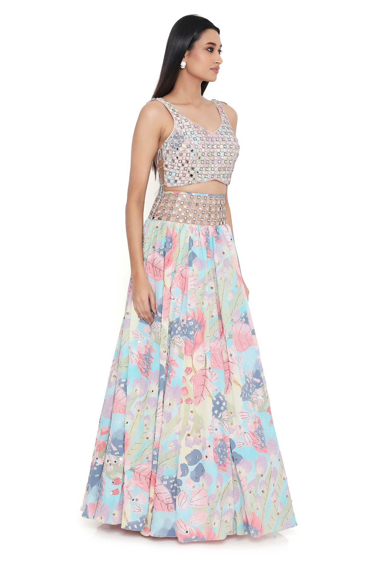 Amalfi Euphoria Print Embroidered Tie Up Back Choli And Lehenga