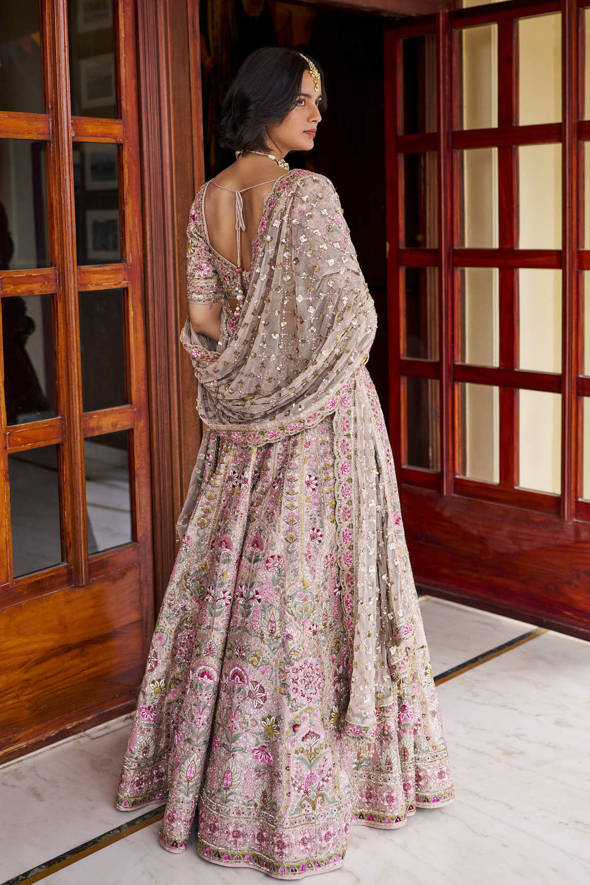 Joy Embroidered Zardozi Silk Lehenga Set - Champagne