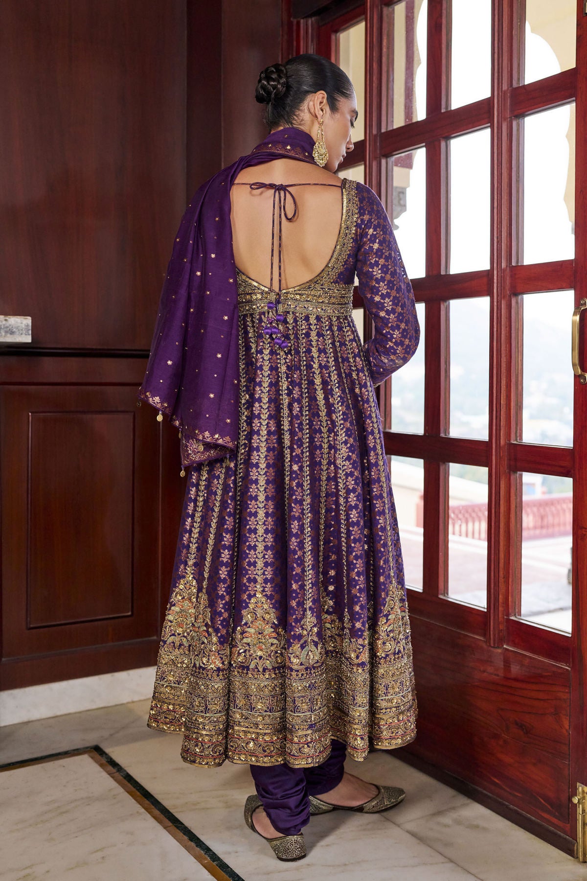 Timeless Embroidered Zardozi Mul Suit Set - Purple