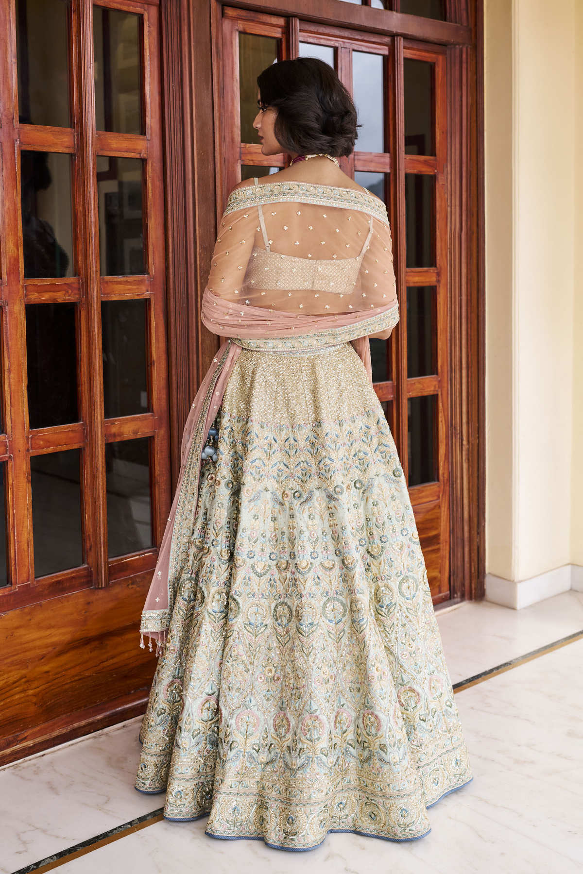 Delight Embroidered Zardozi Silk Lehenga Set - Sage