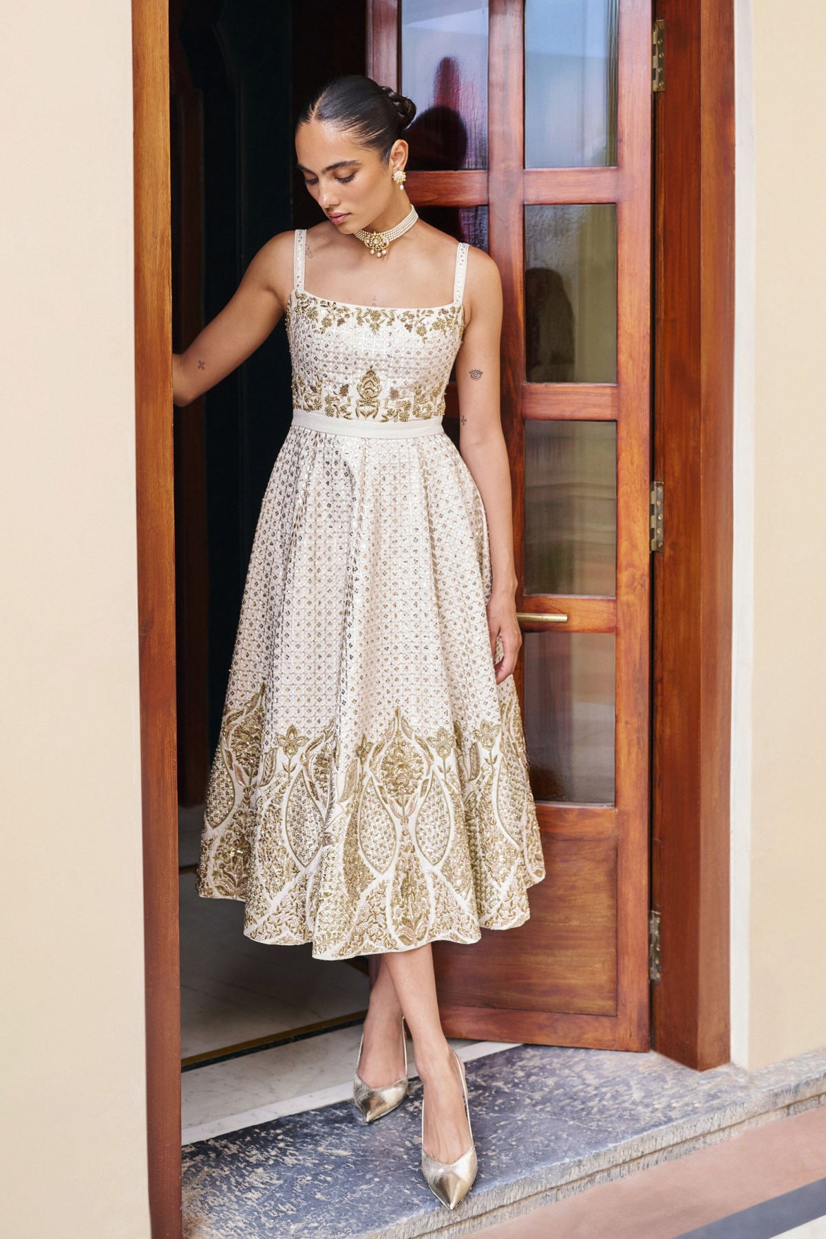 Rendezvous Gota Patti Silk Dress - Ivory