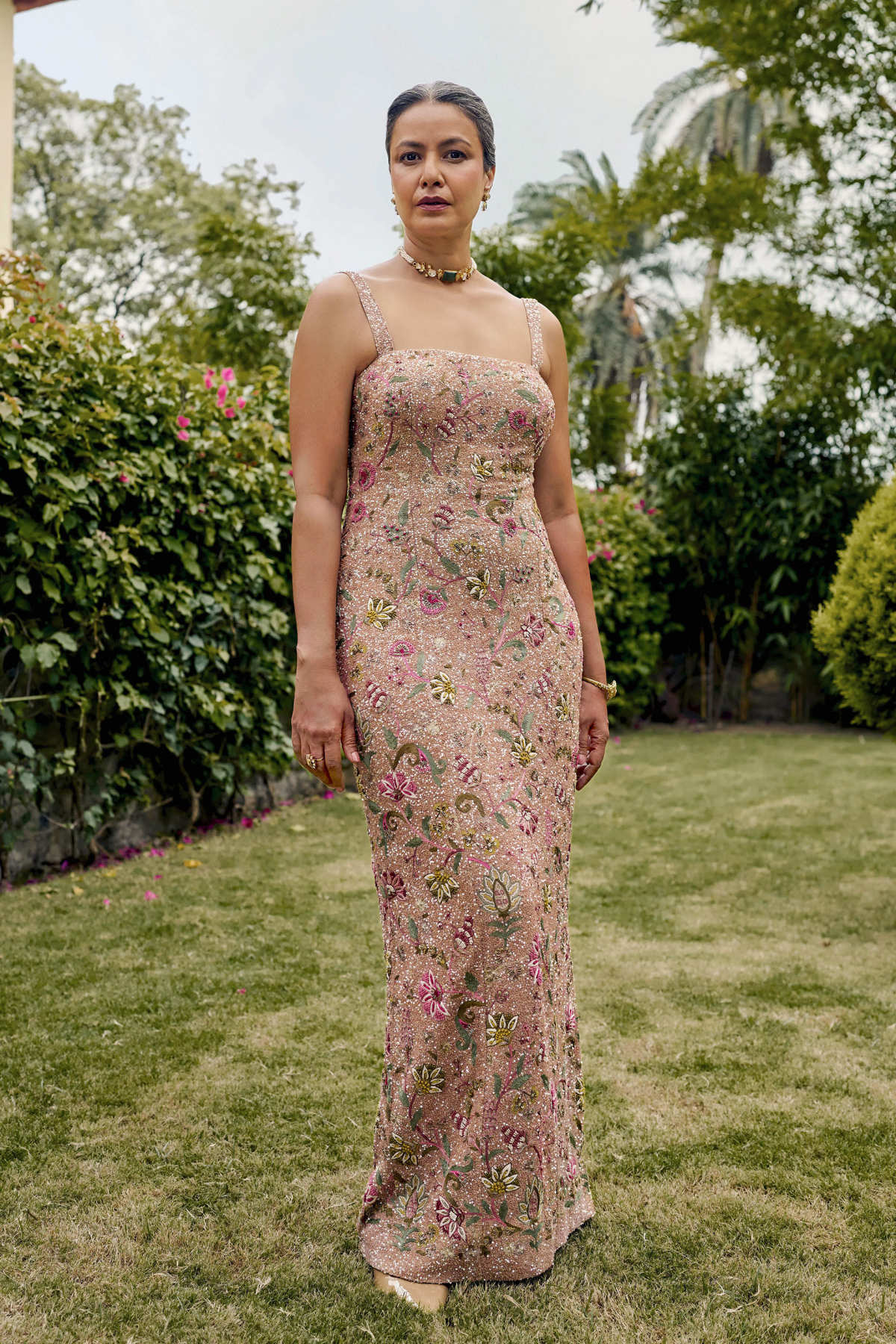 Belonging Embroidered Silk Gown - Blush