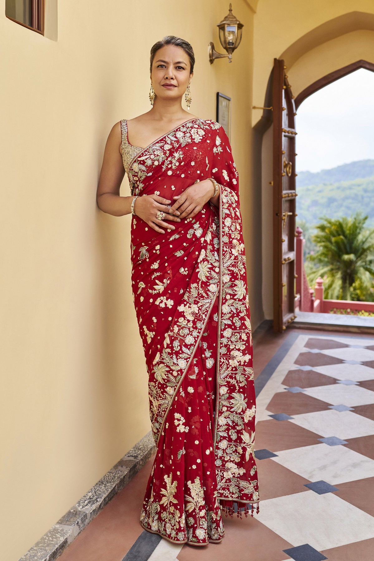 Legacy Embroidered Saree - Red