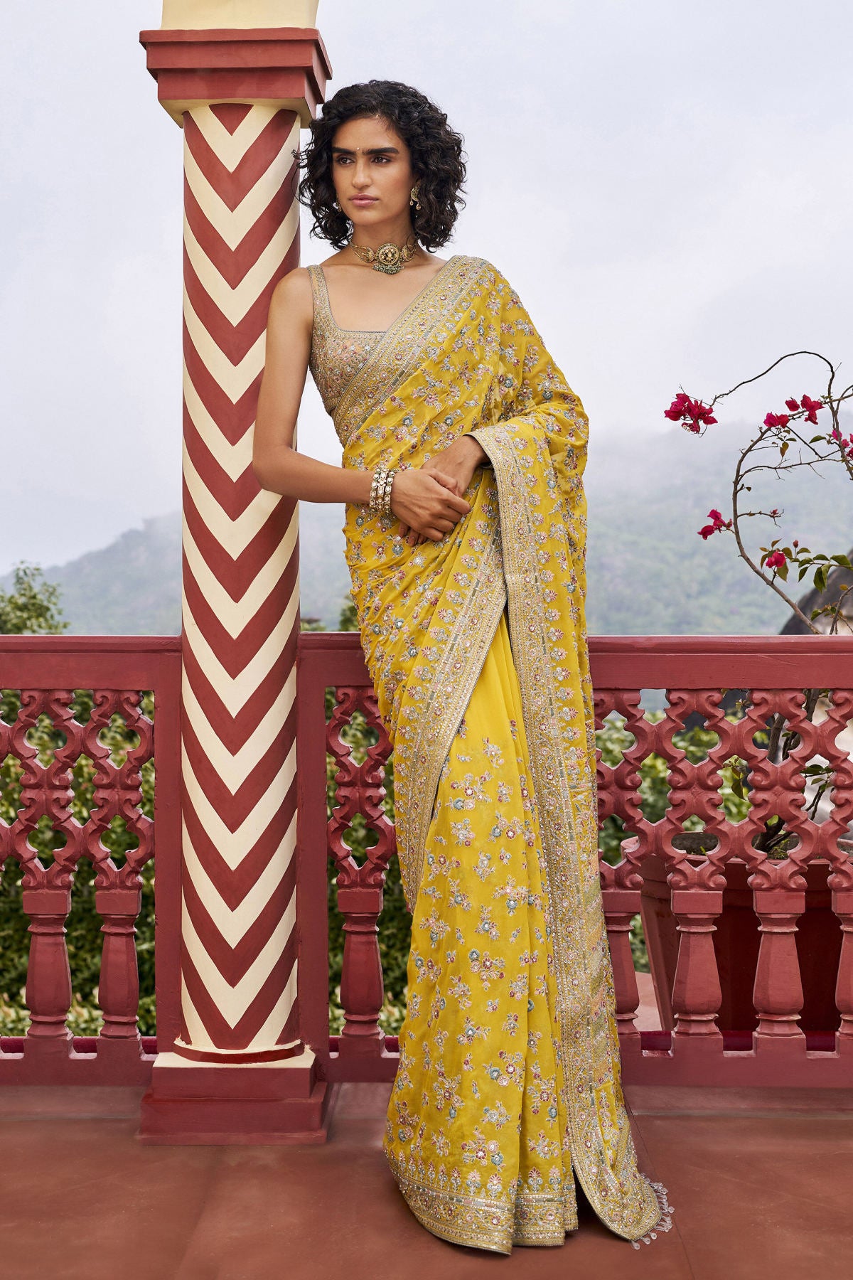 Emergence Embroidered Saree - Yellow