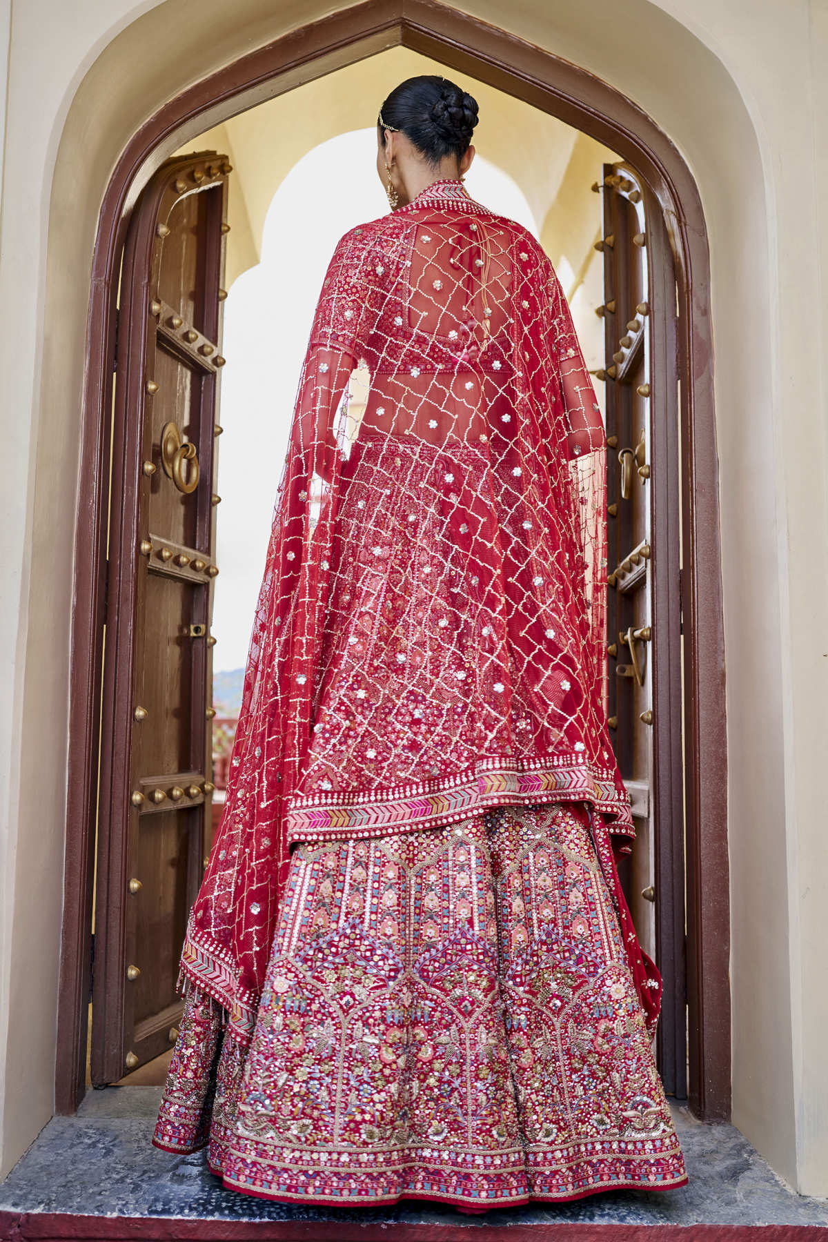 Embrace Embroidered Zardozi Silk Lehenga Set - Red