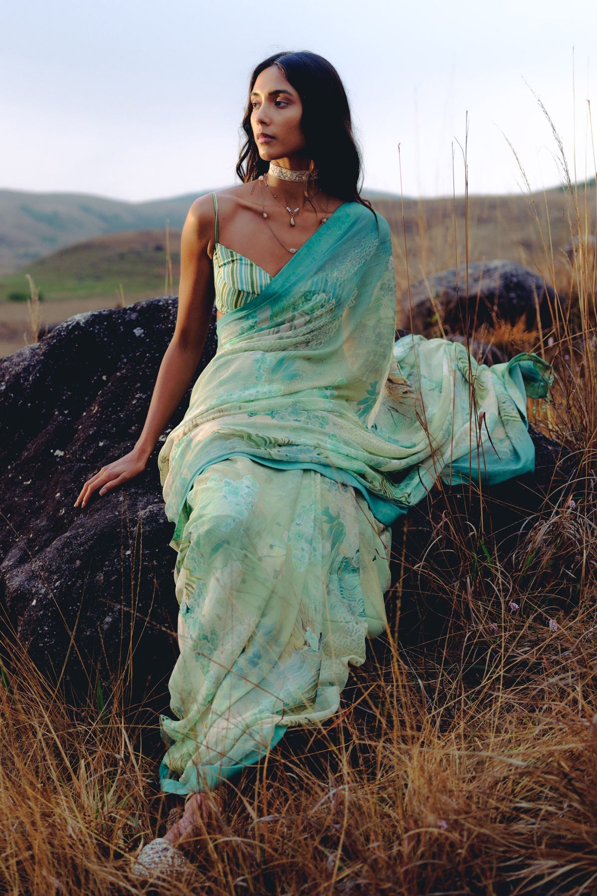 Suki Bemberg Saree - Aqua