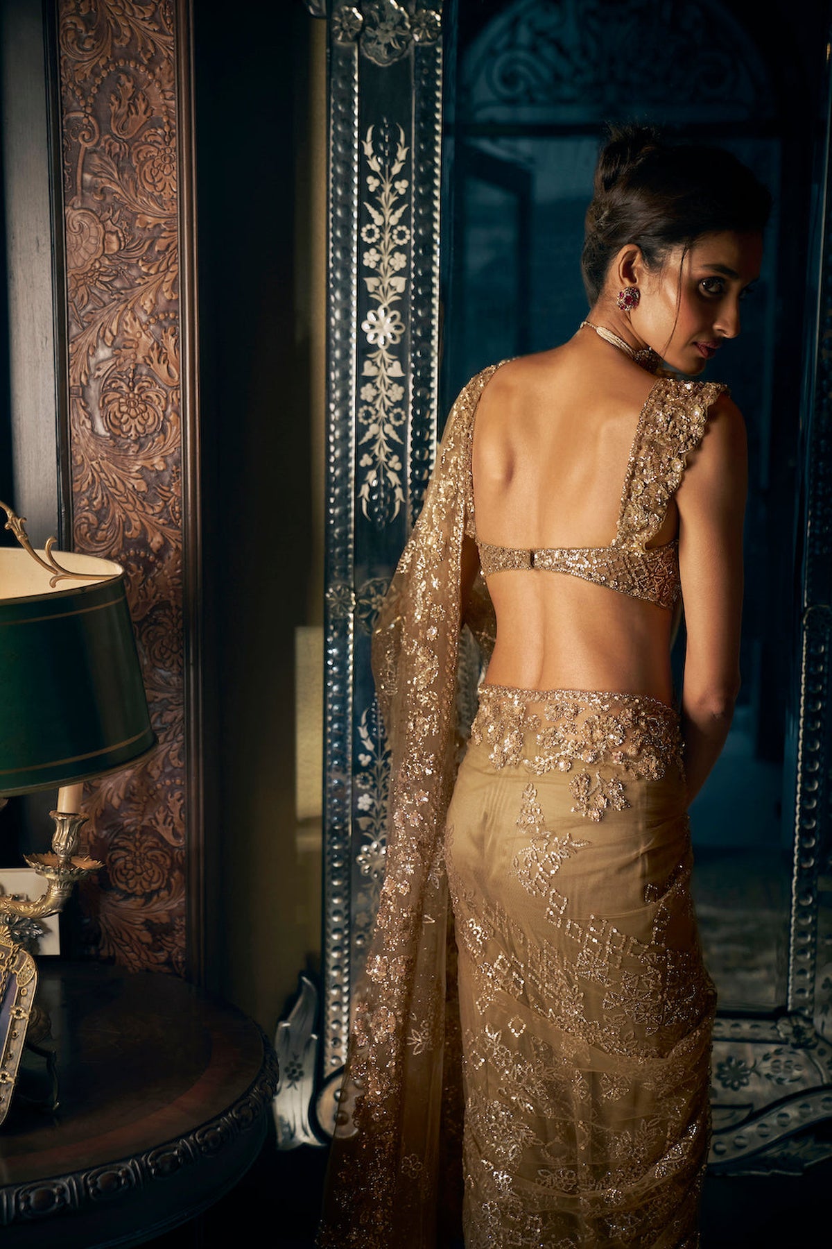 Samiksha Satish Pednekar in Antique Gold Sequin Saree