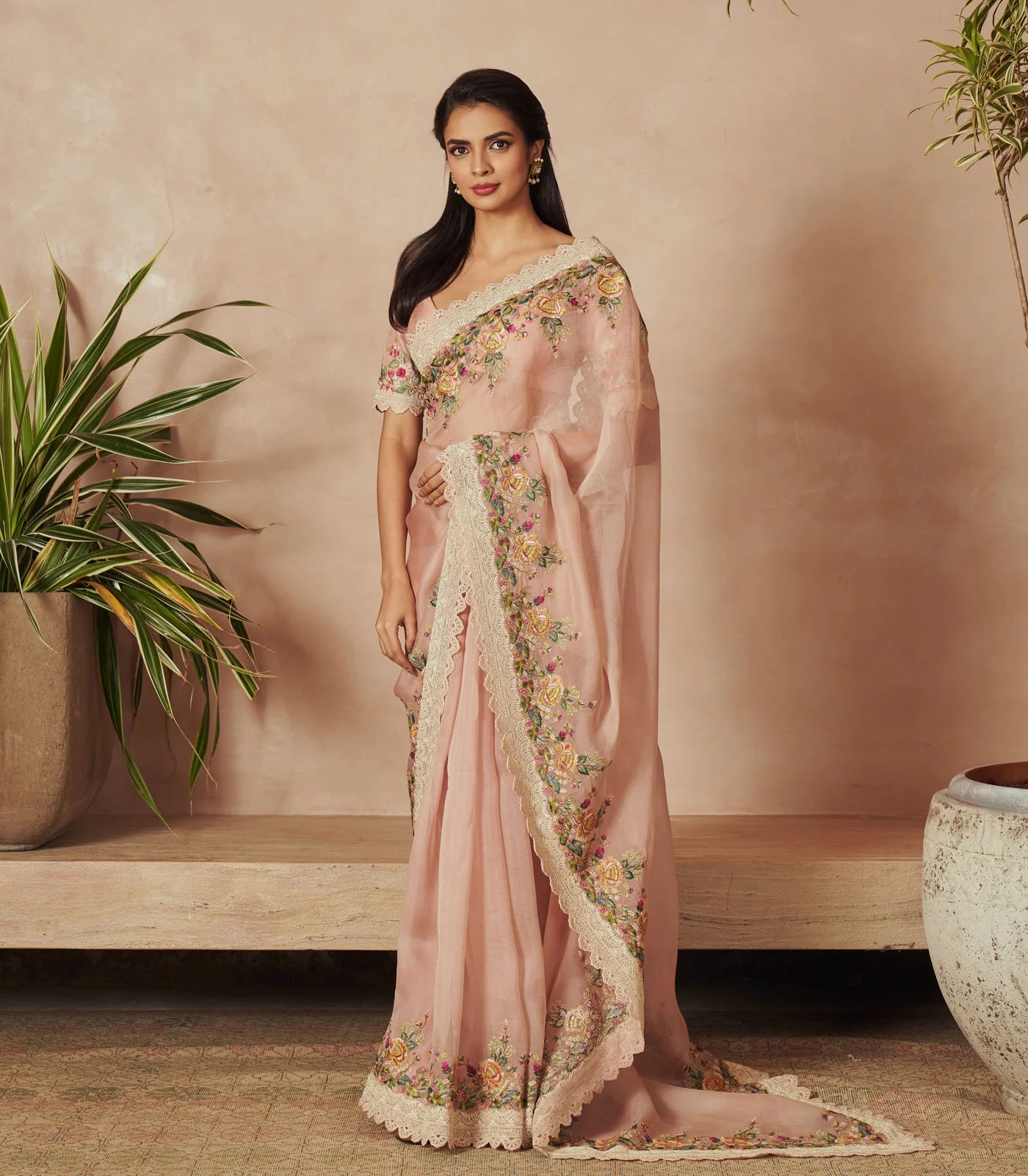 PASTEL PEACH EMBROIDERED SAREE