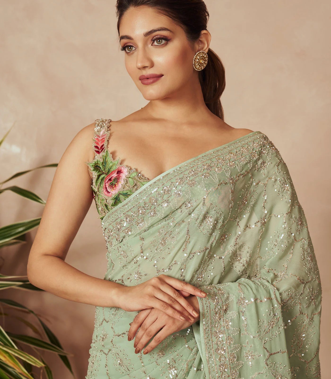 POWDER BLUE EMBROIDERED DAAVARI SAREE