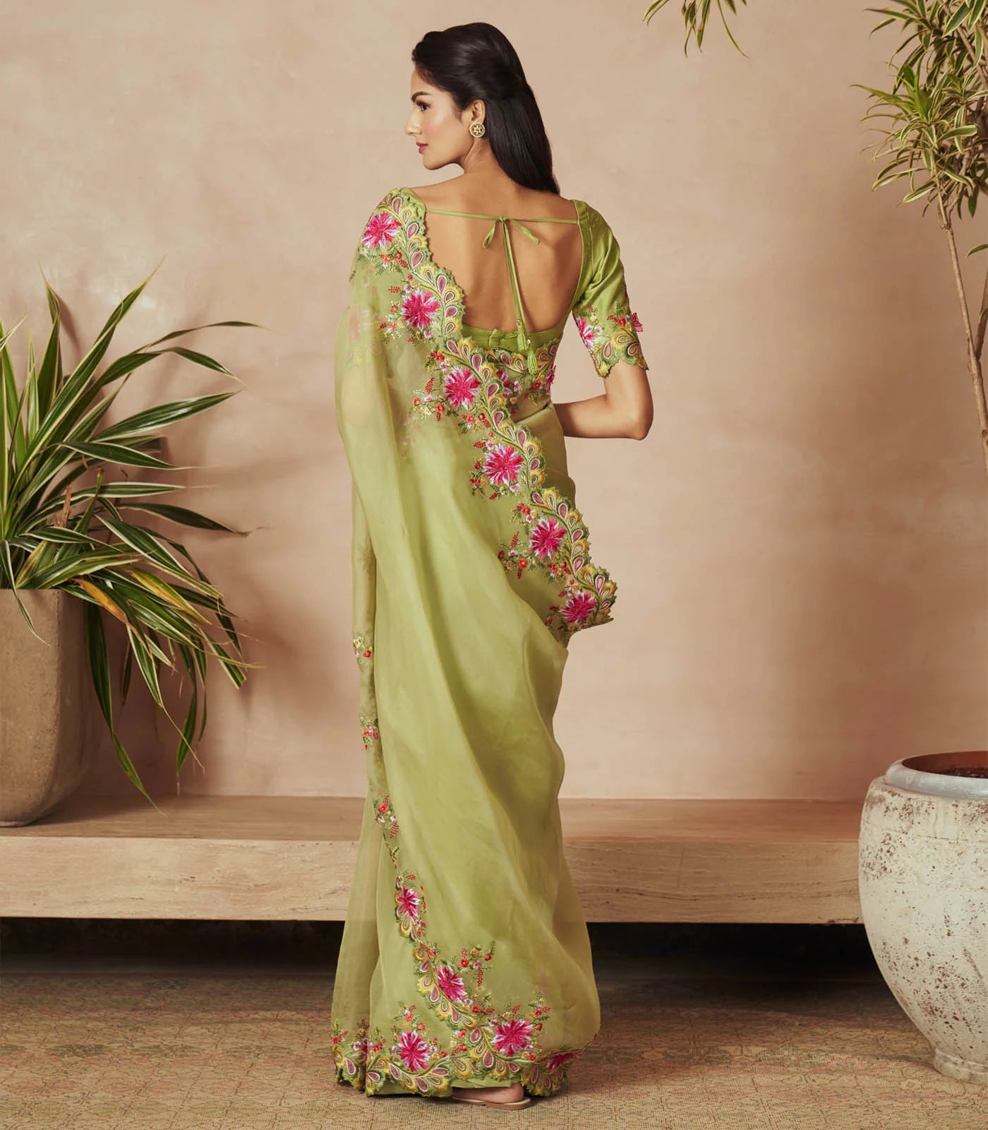 PISTA GREEN ORGANZA SAREE SET