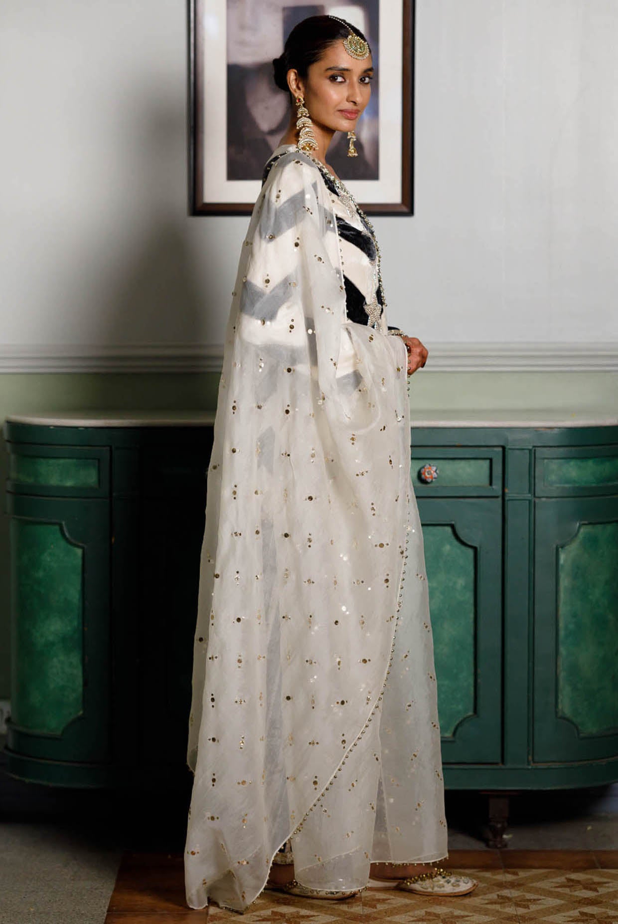 Asfi Black & White Embroidered Kurta And Patiala Salwar With Dupatta